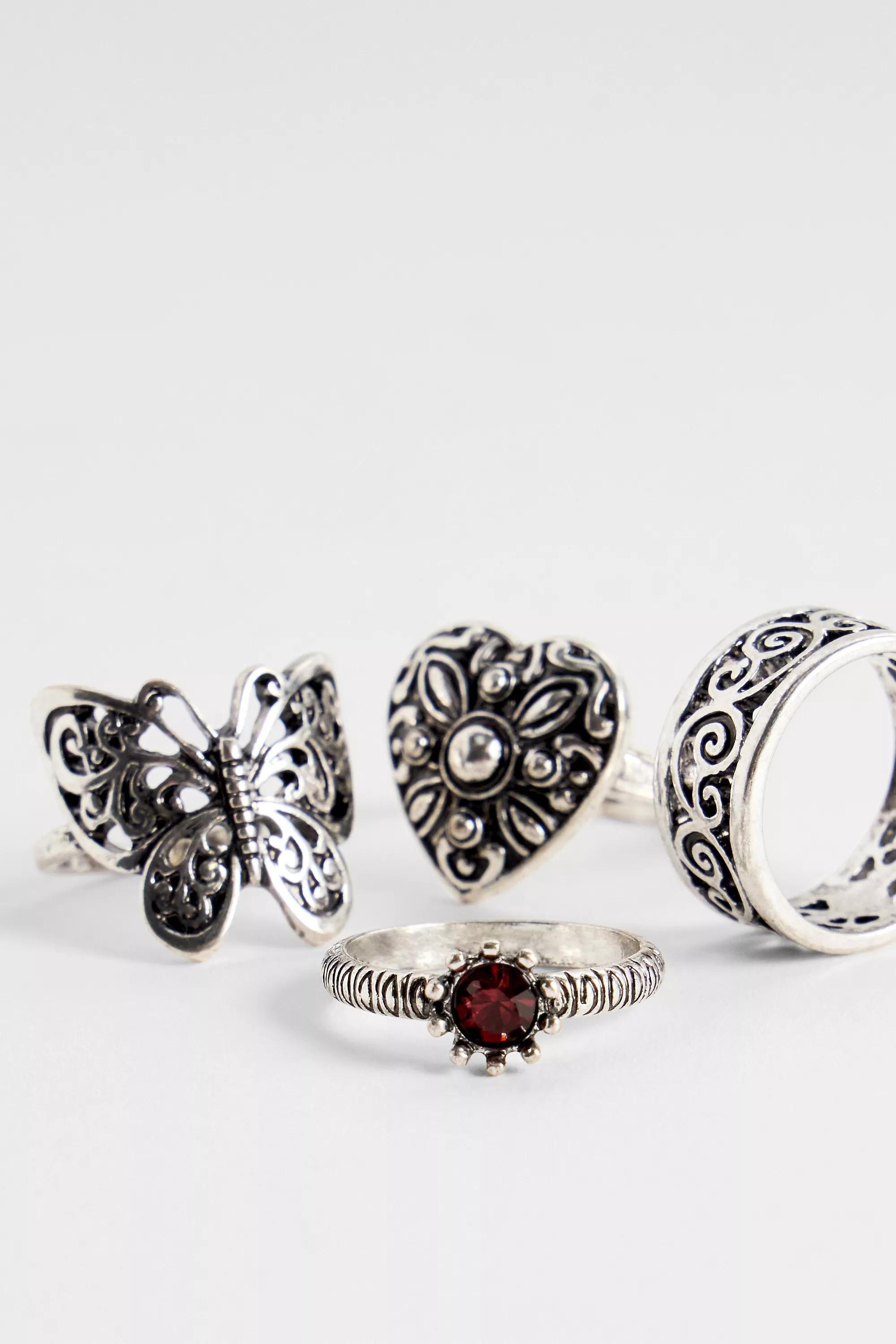 Silver Silence + Noise Butterfly Rings, Set Of 4, SLVR, large image number 2