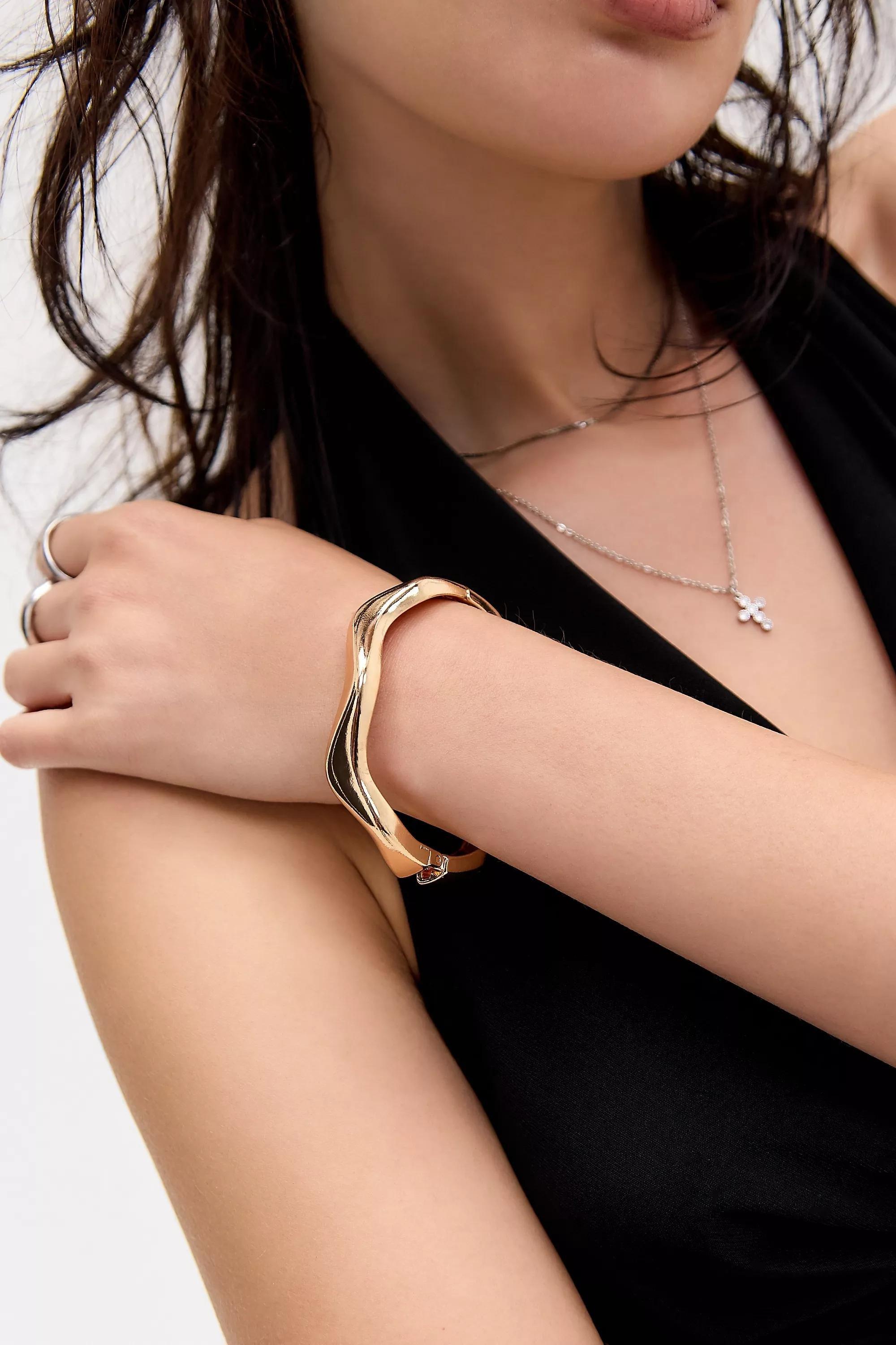 Gold Silence + Noise Ridged Stacking Bangle, GOLD, medium
