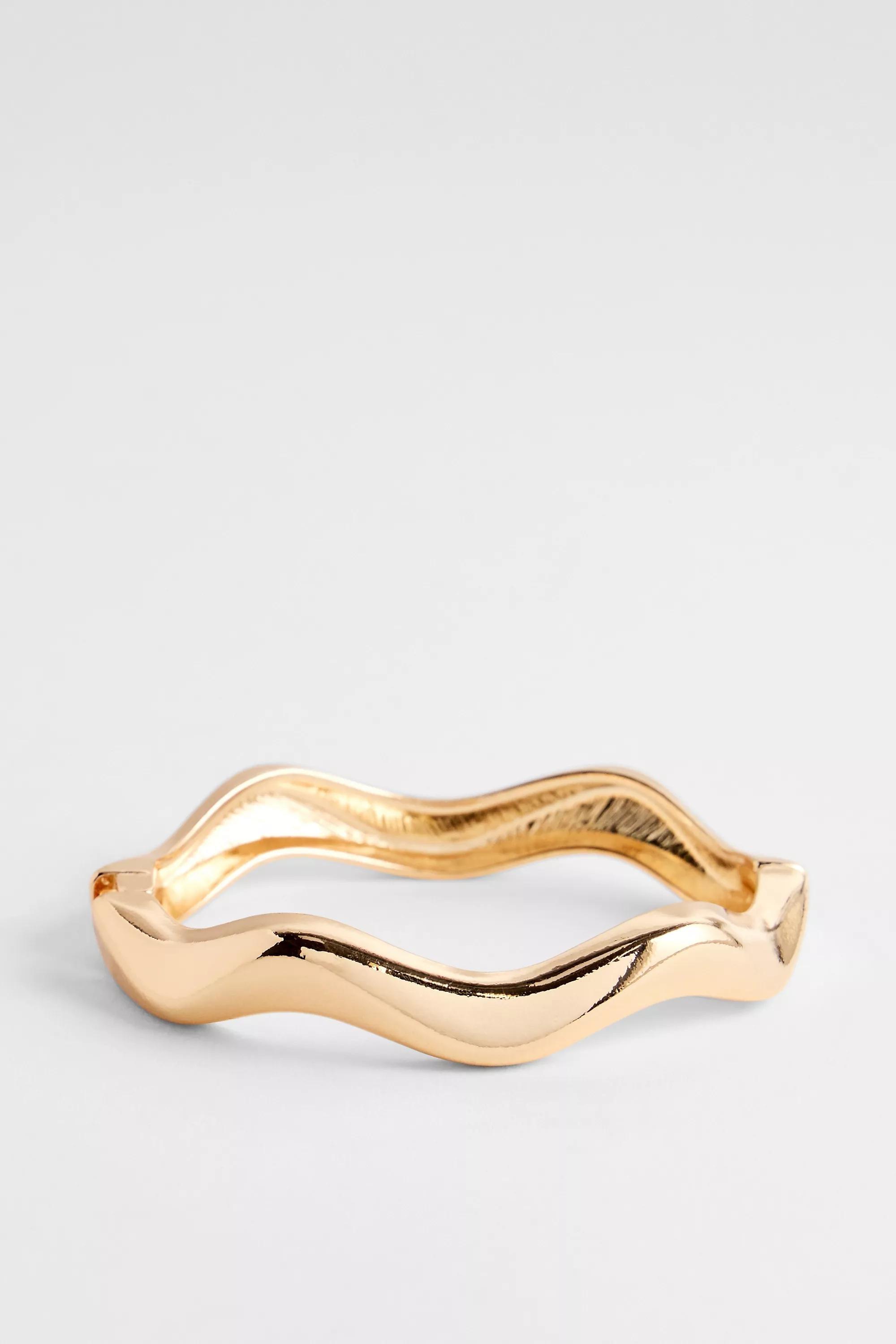 Gold Silence + Noise Ridged Stacking Bangle, GOLD, large image number 1