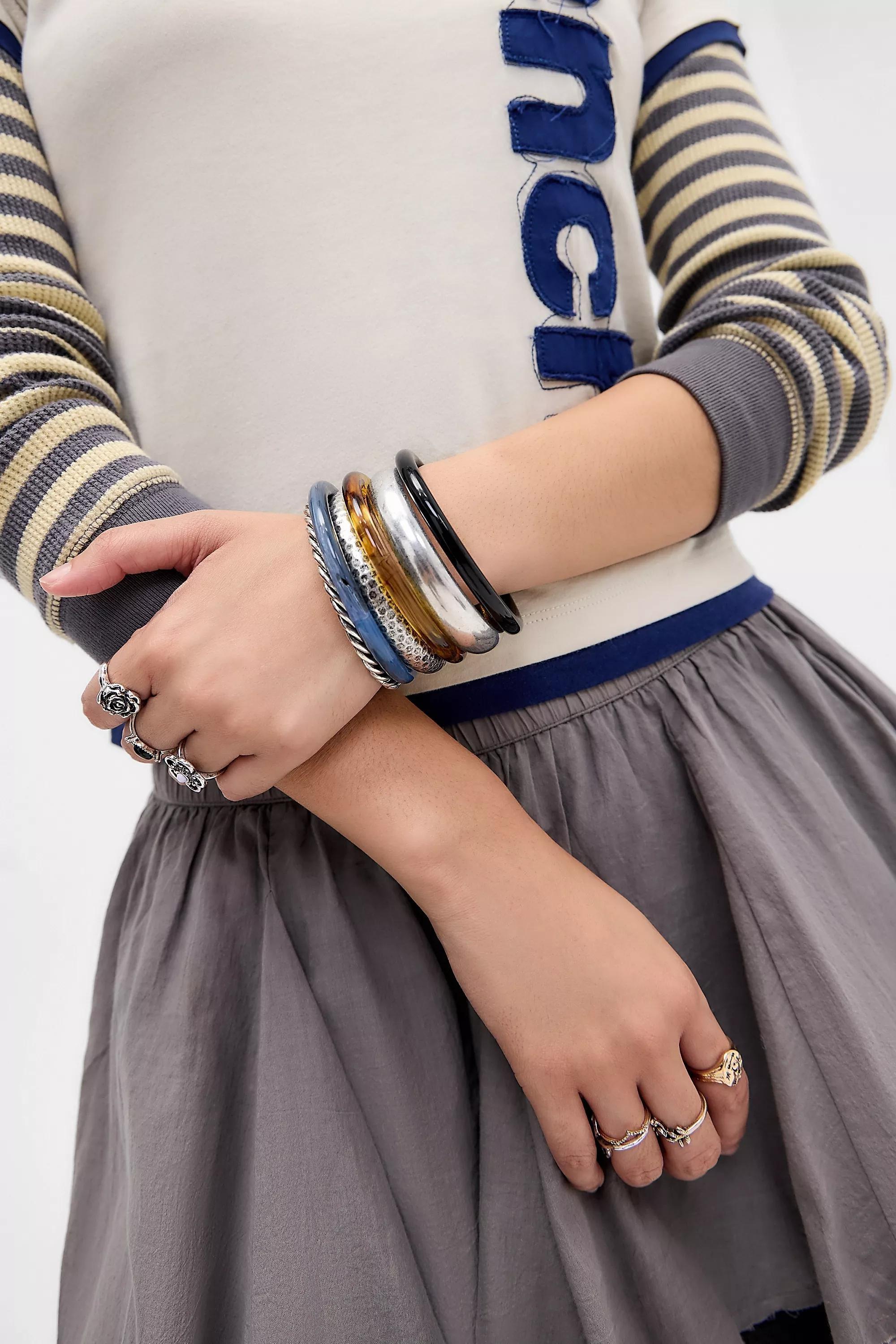 Blue Silence + Noise Resin Mixed Bangles, Set Of 3, BLUE, large image number 0