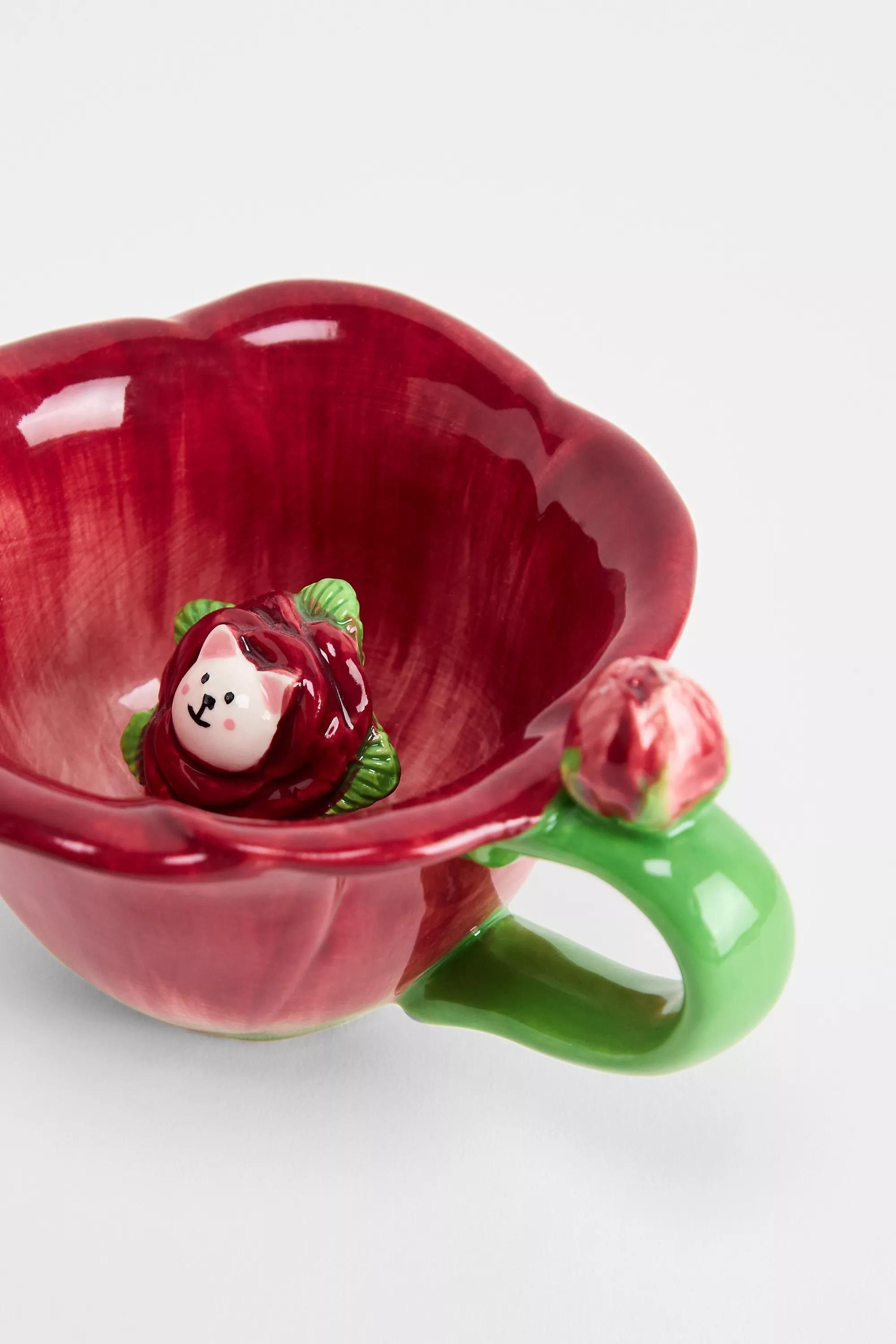 RED Flower Cat Peekaboo Mug, RED, large image number 1