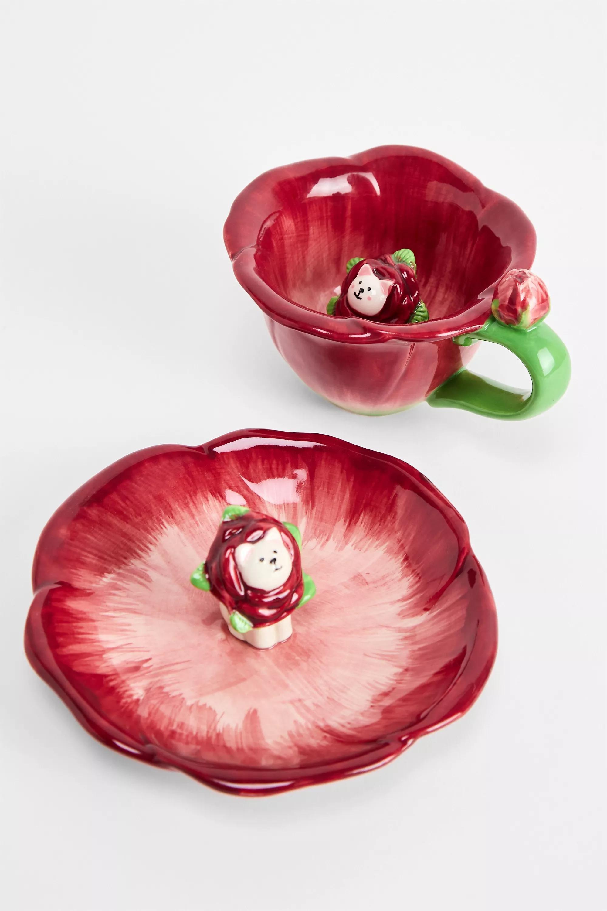 RED Flower Cat Peekaboo Mug, RED, medium