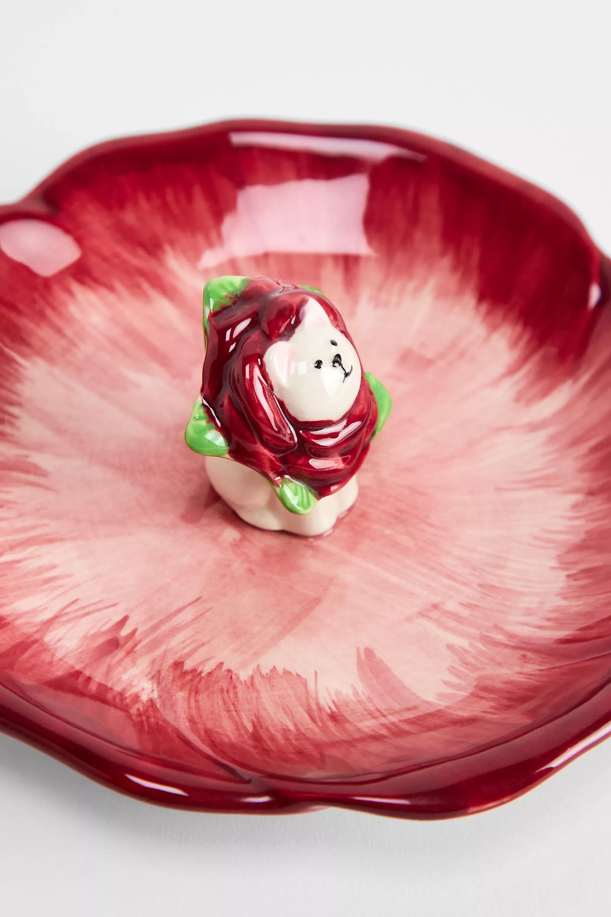 RED Flower Cat Mini Plate, RED, medium