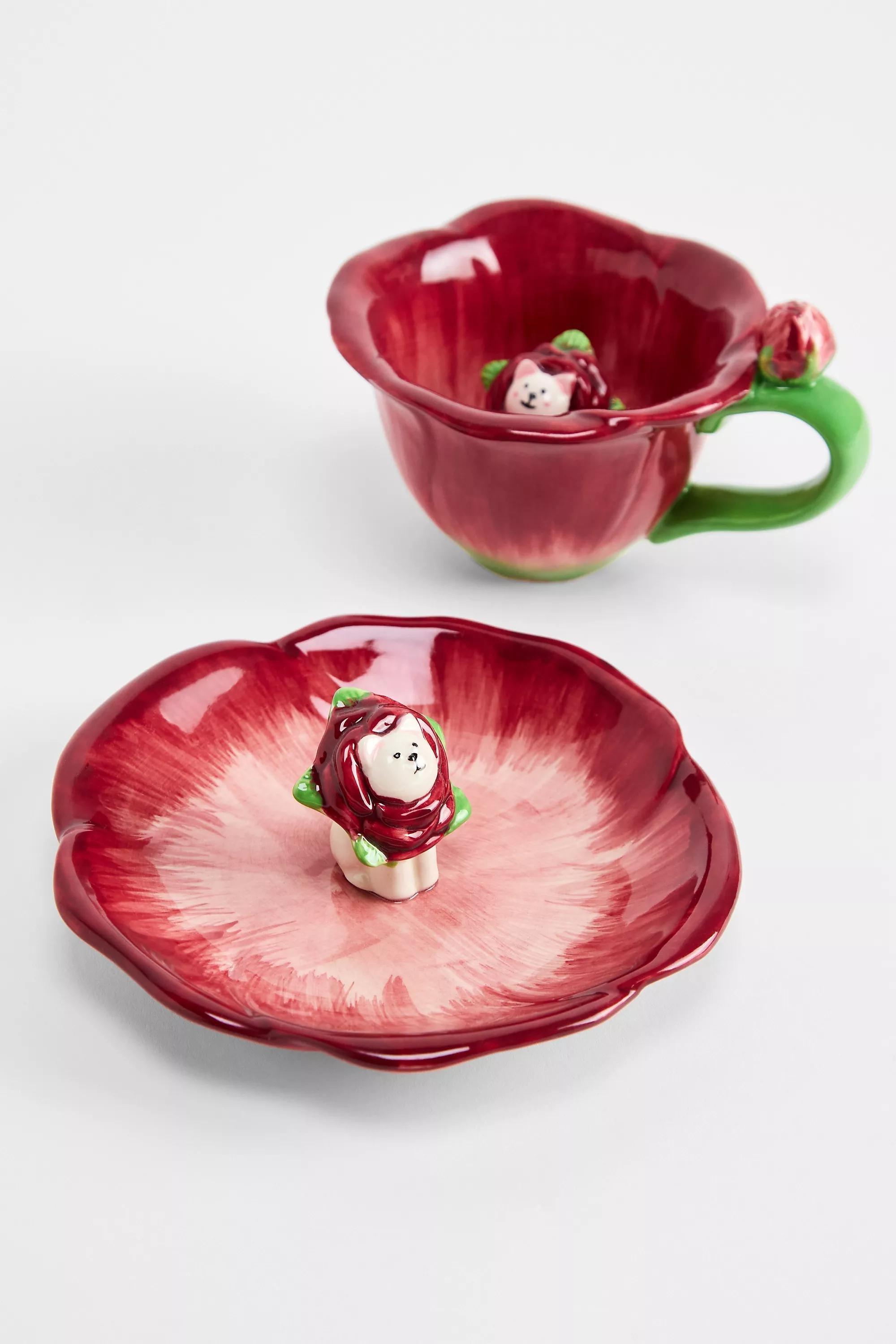 RED Flower Cat Mini Plate, RED, large image number 2