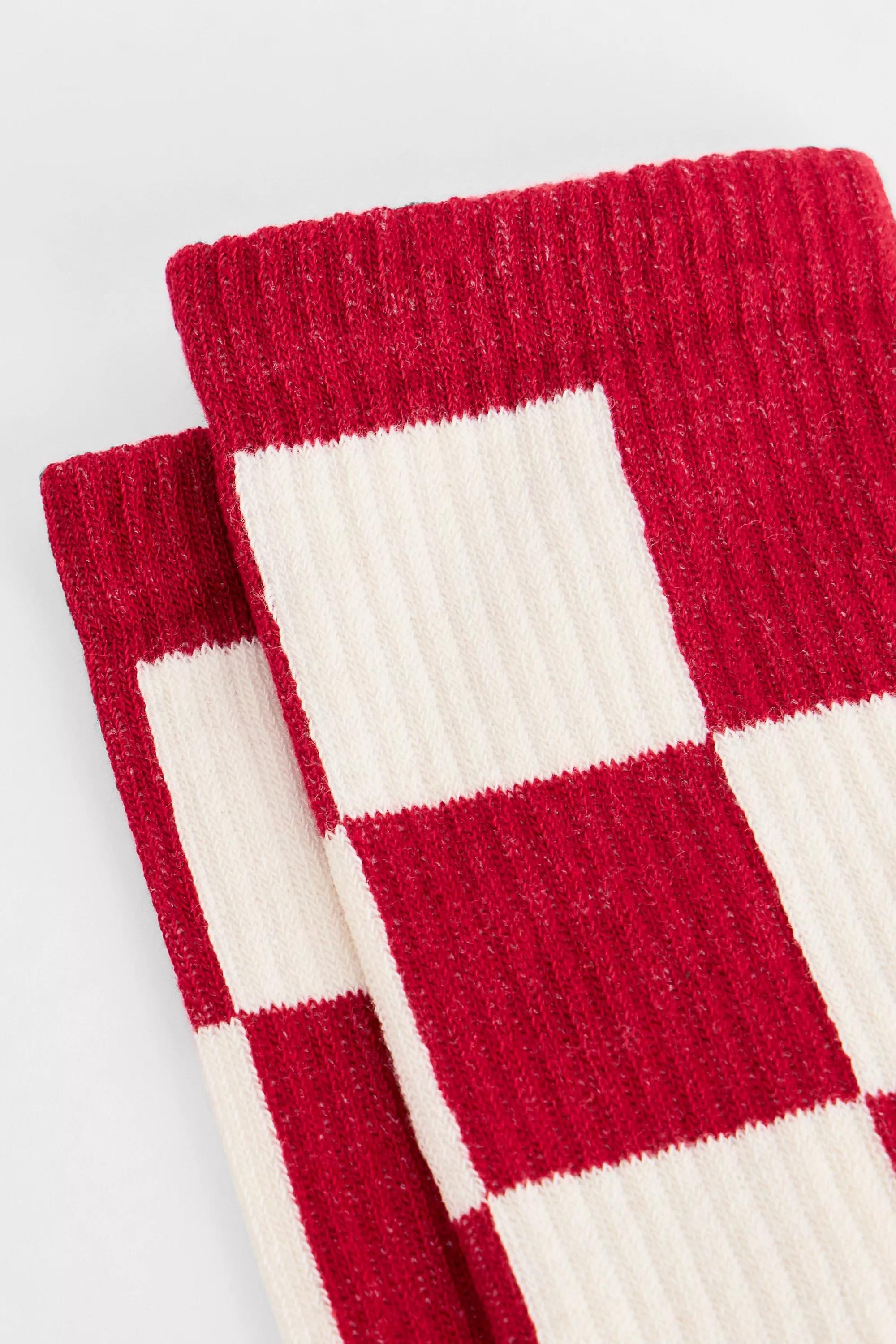 Multicolour Uo Checkerboard Socks, RED, medium