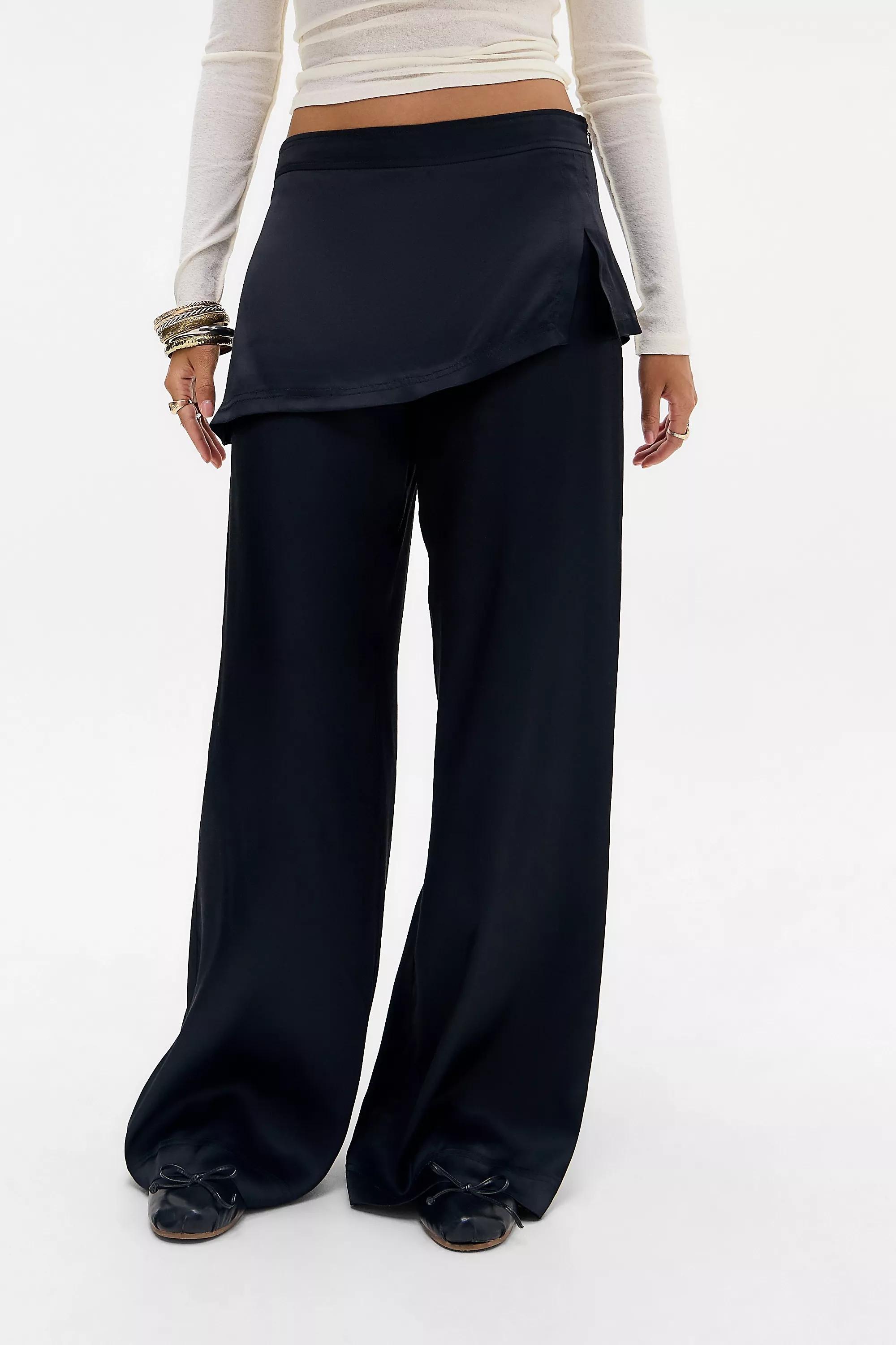 Black Uo La Lune Satin Skirt Trousers, BLK, large image number 0