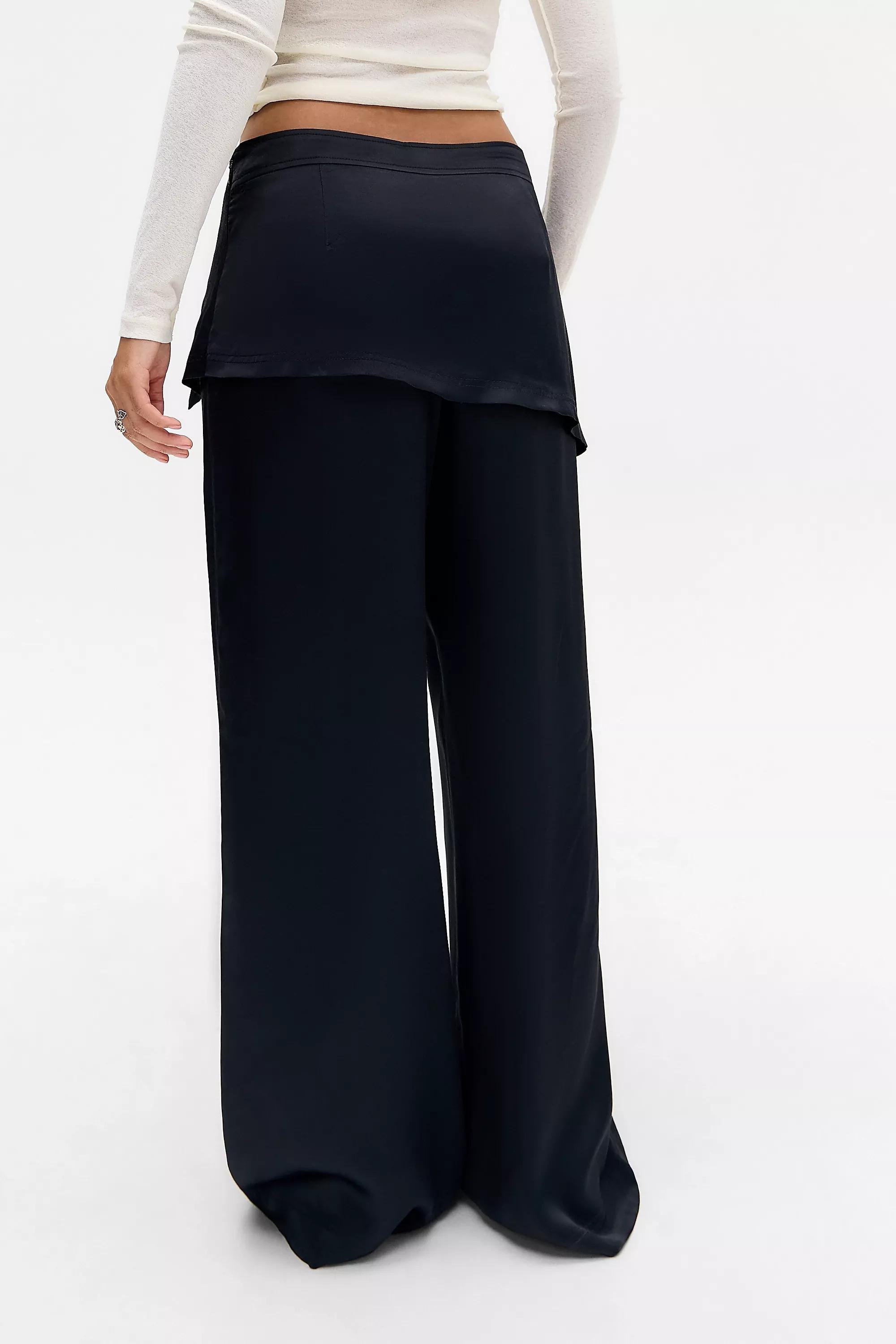 Black Uo La Lune Satin Skirt Trousers, BLK, large image number 3