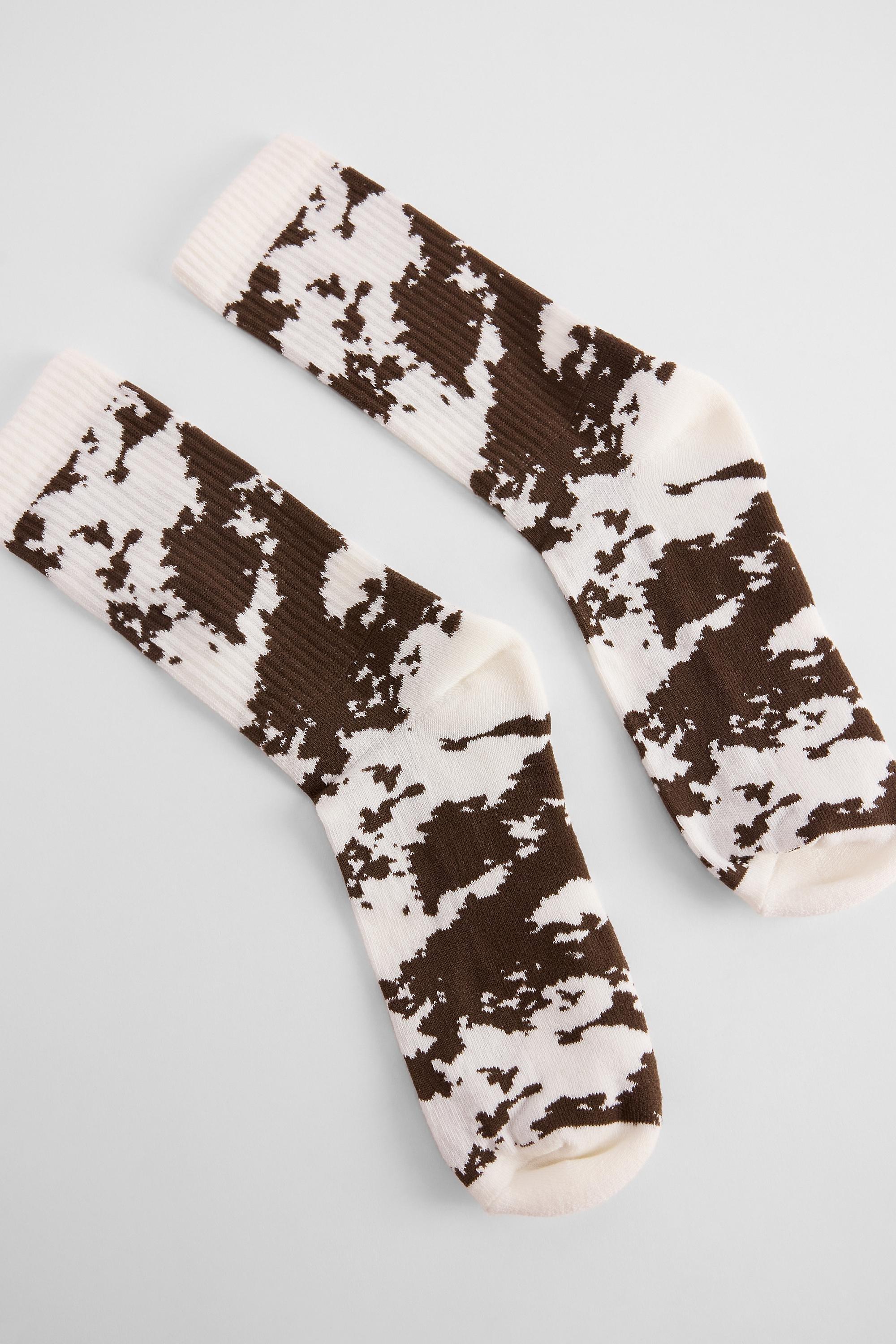 Beige Uo Cow Print Socks, IVRY, medium