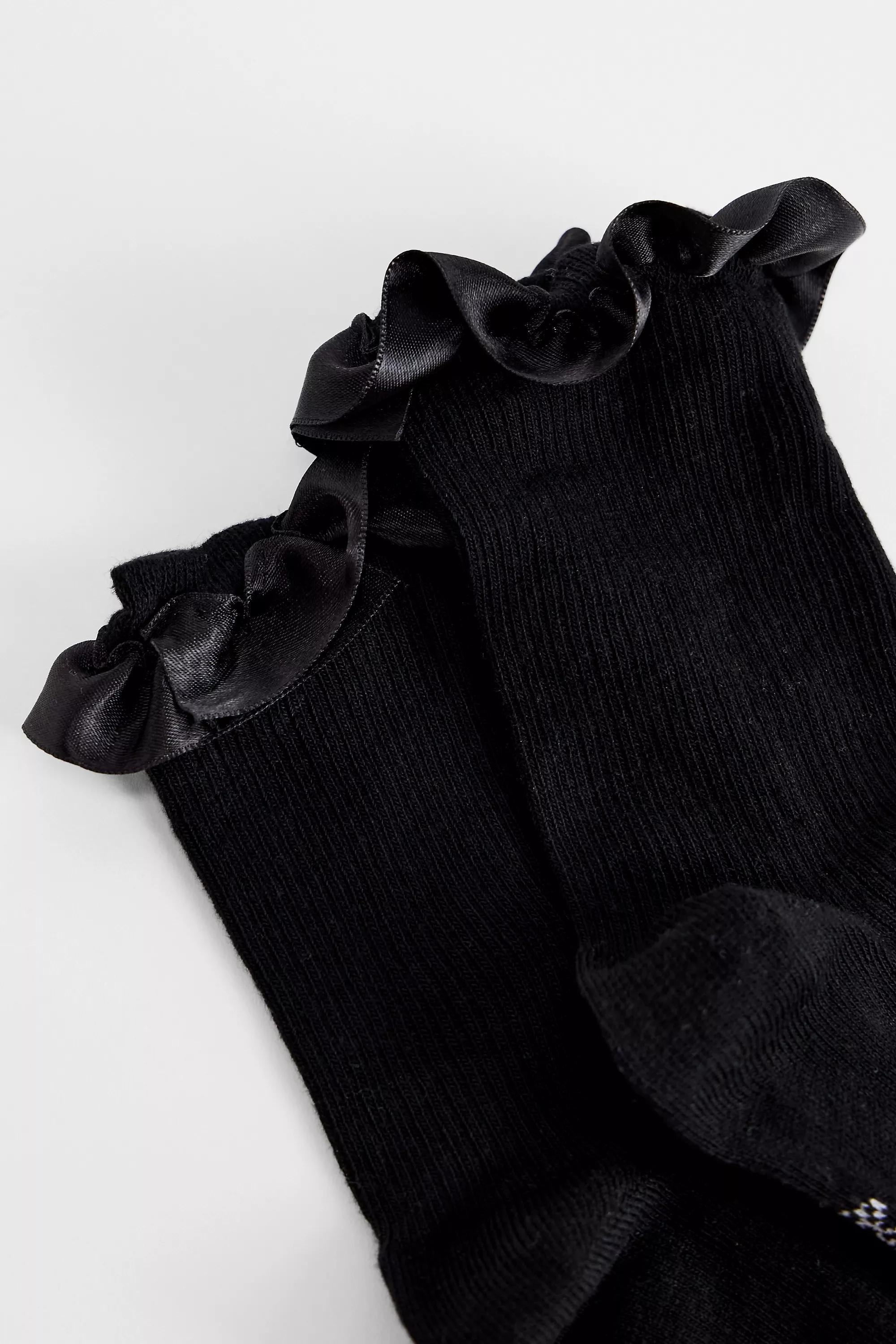 Black Out From Under Satin Trim Socks, BLK, medium