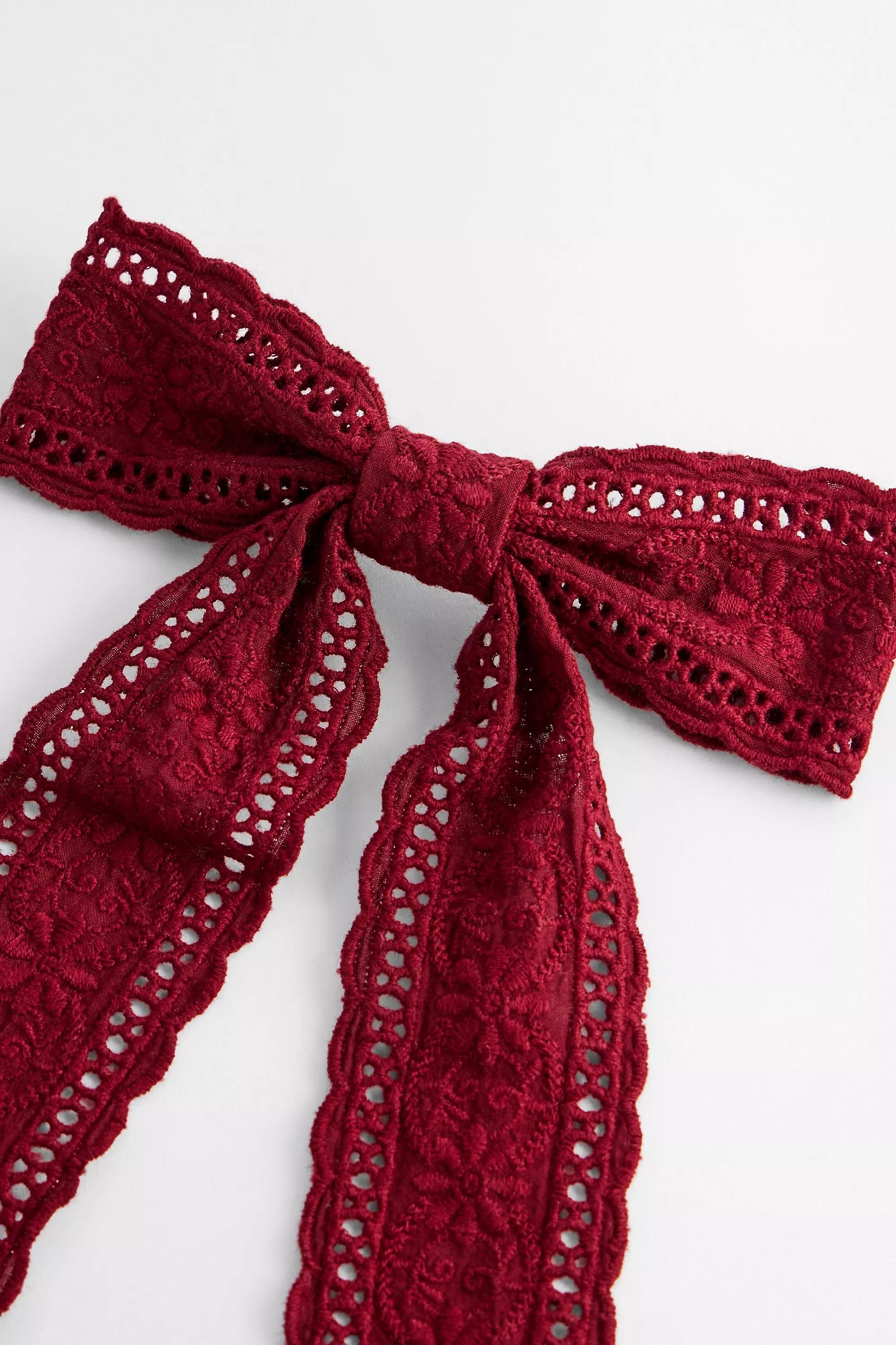 Red Uo Long Lace Bow Barette Hair Clip, A301_0259, medium