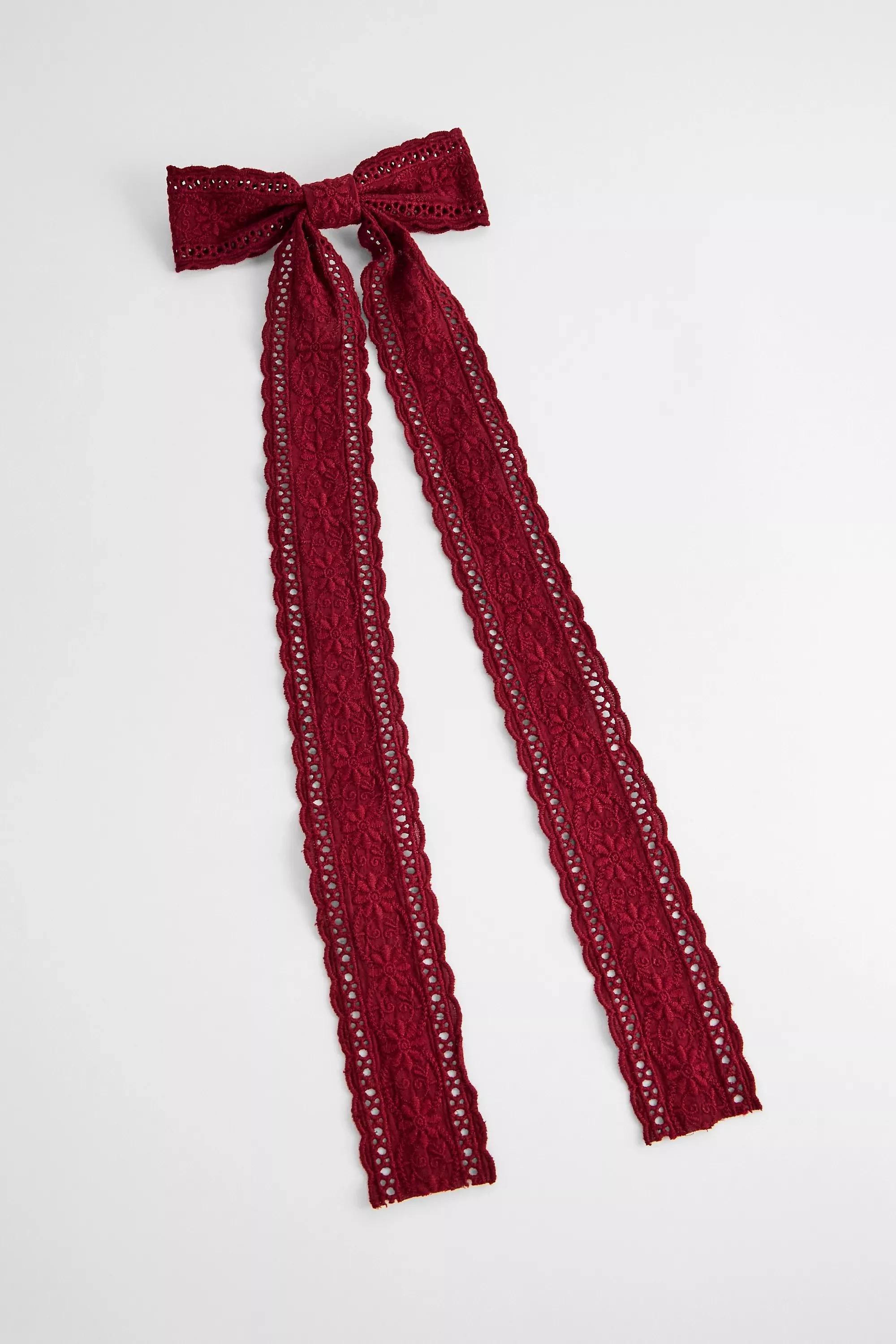 Red Uo Long Lace Bow Barette Hair Clip, A301_0259, large image number 2