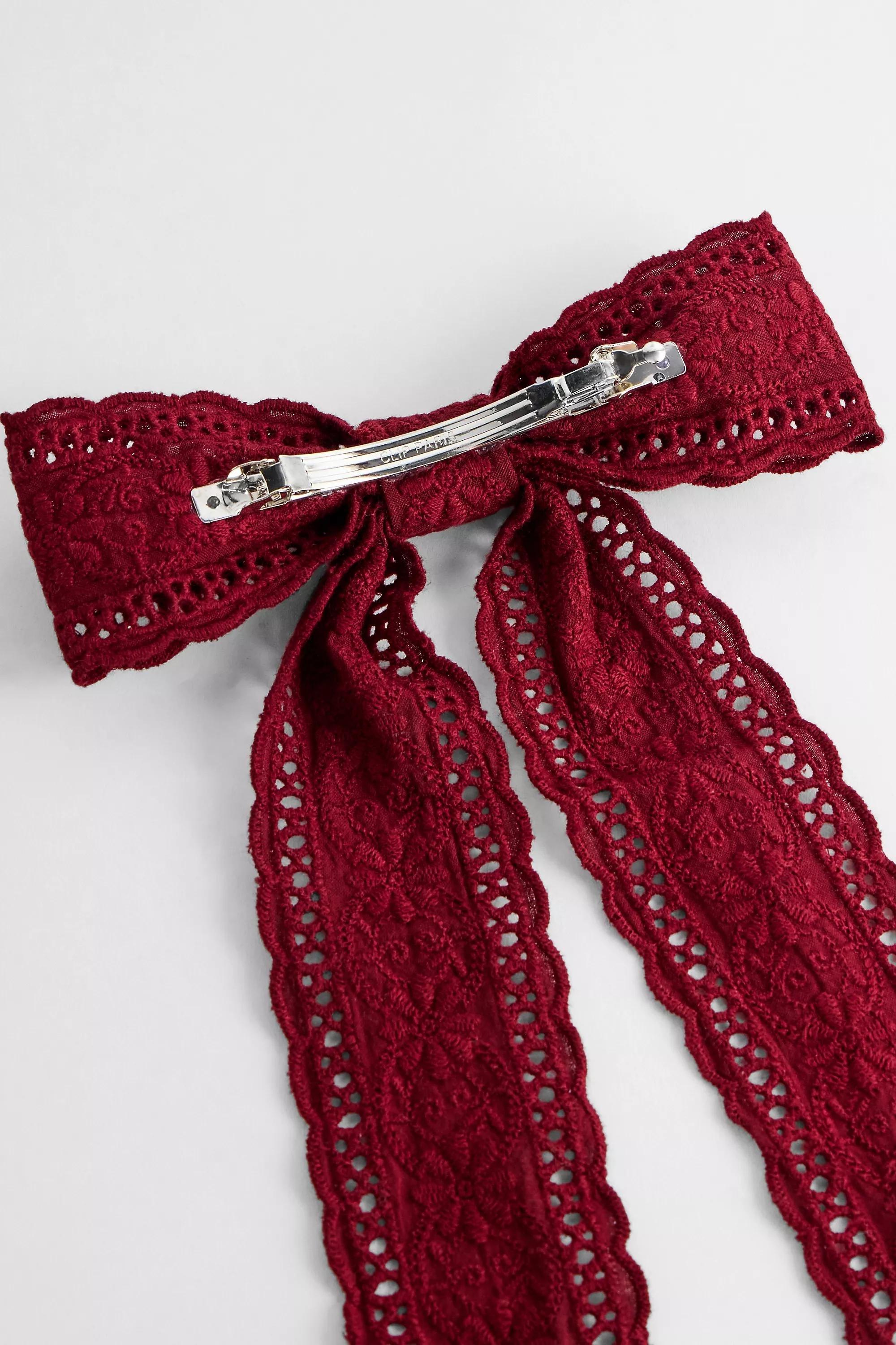 Red Uo Long Lace Bow Barette Hair Clip, A301_0259, large image number 3