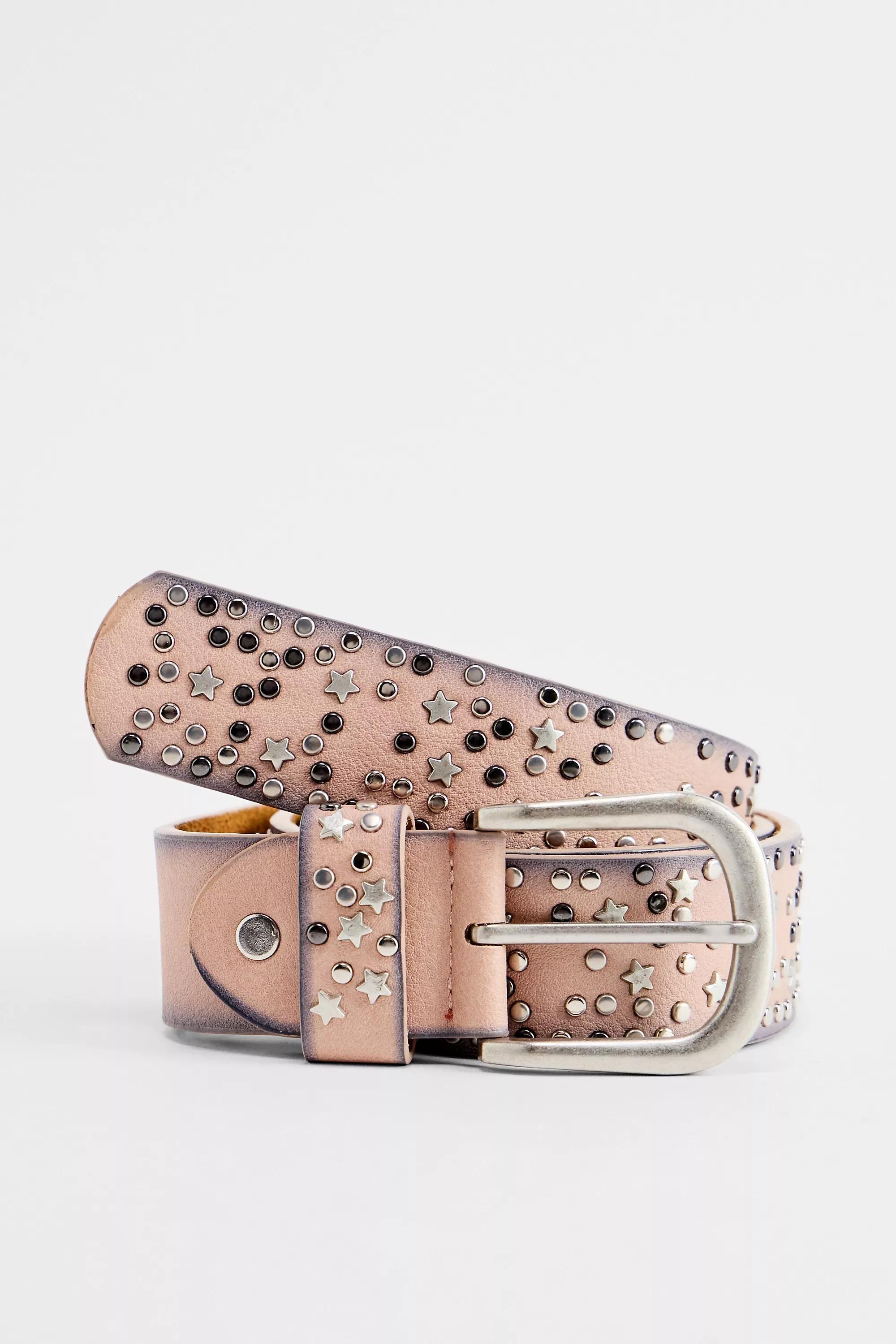 UO Pink Studded Faux Leather Belt, , medium