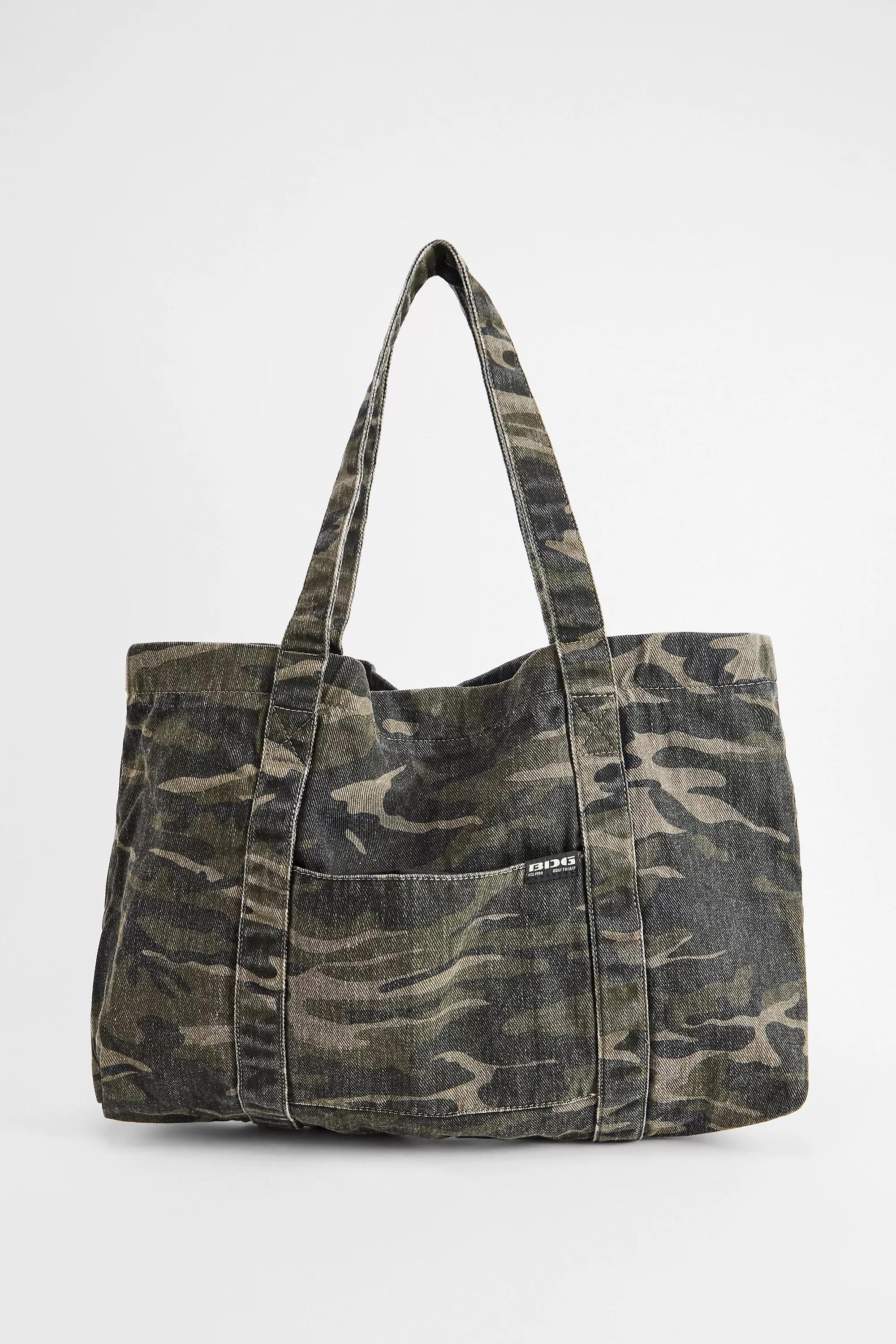 Green Bdg Dark Camo Canvas Tote Bag, KHAKI, large image number 0
