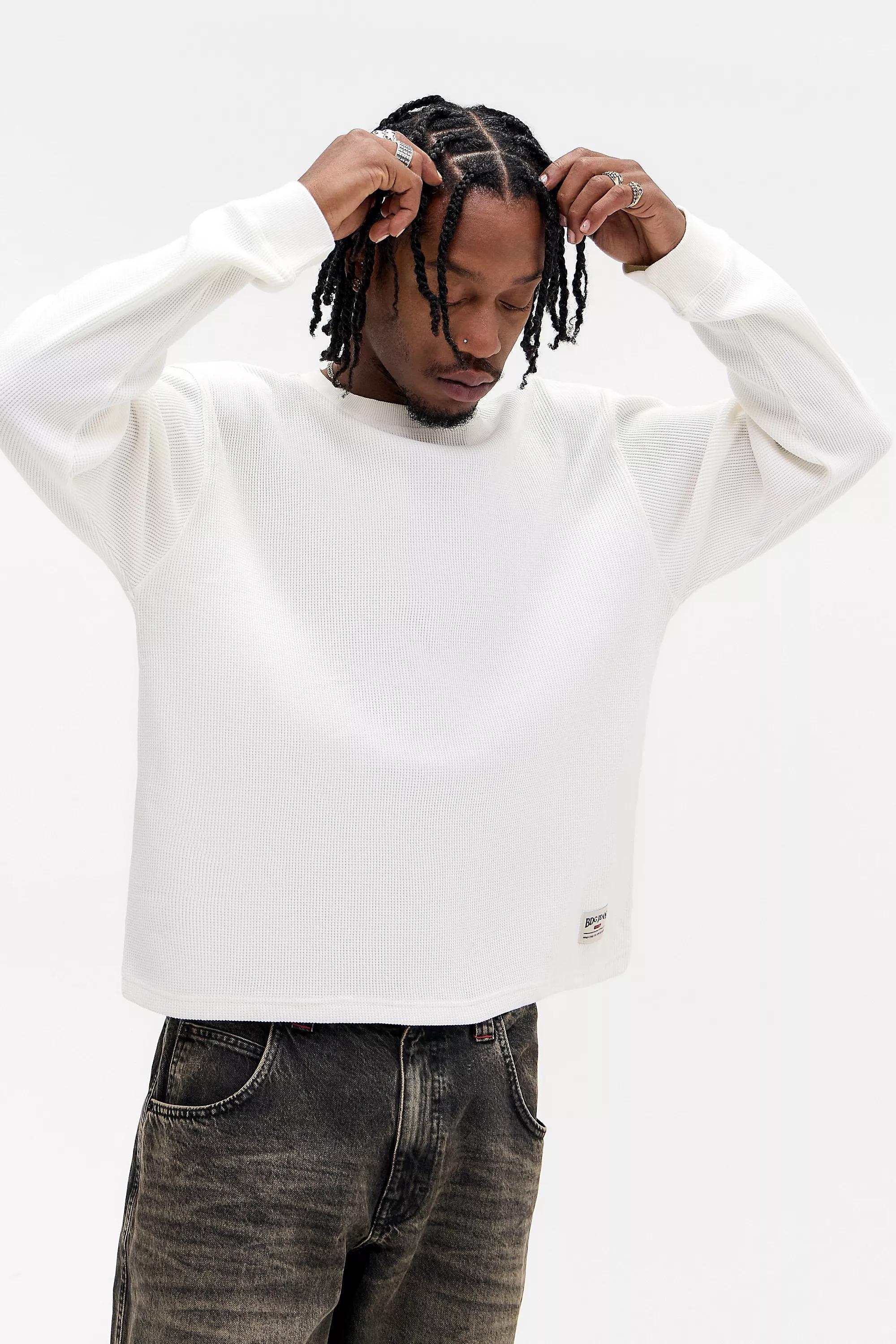 White Bdg Plain Long Sleeve Waffle Top, CREME, large image number 0