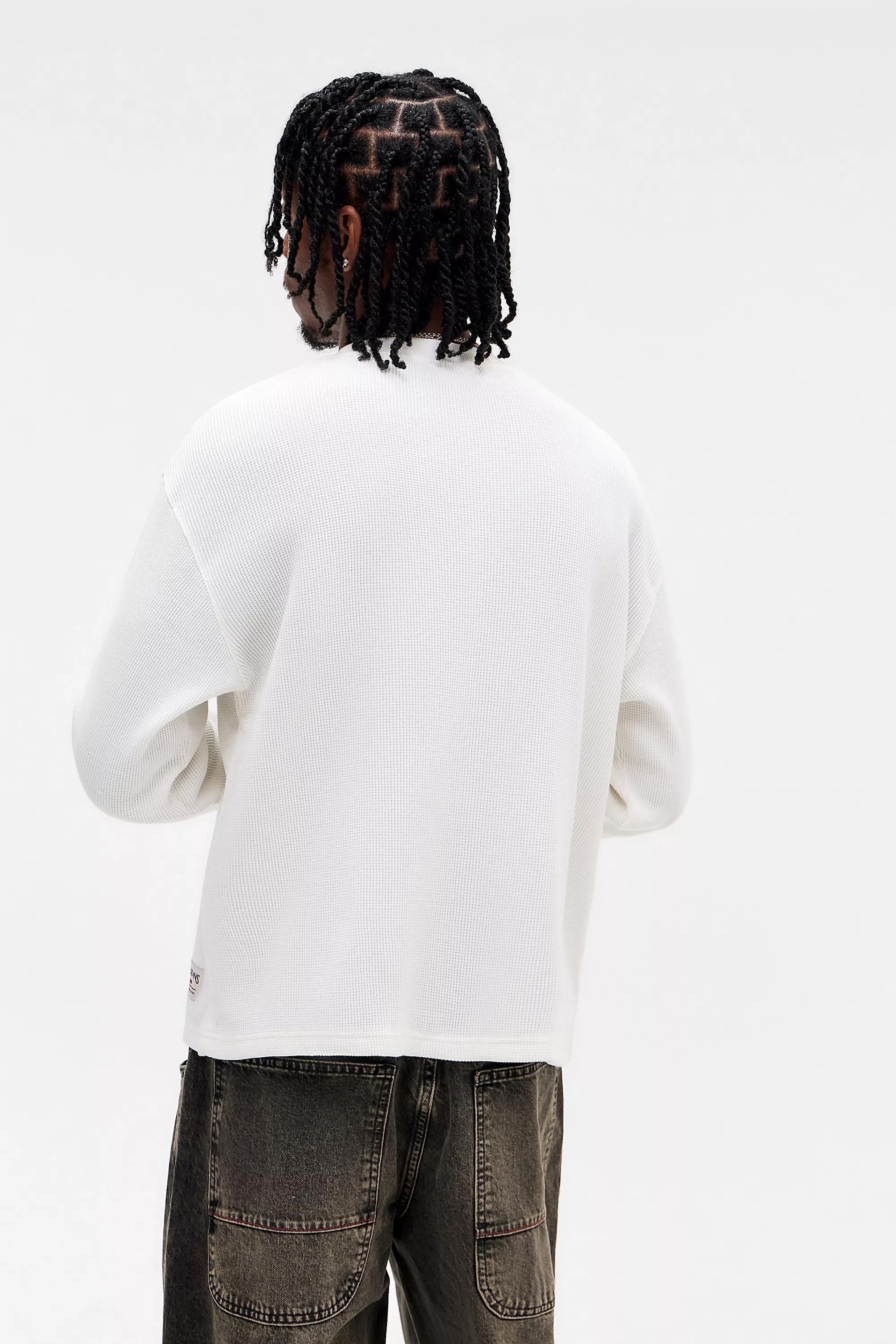 White Bdg Plain Long Sleeve Waffle Top, CREME, large image number 3