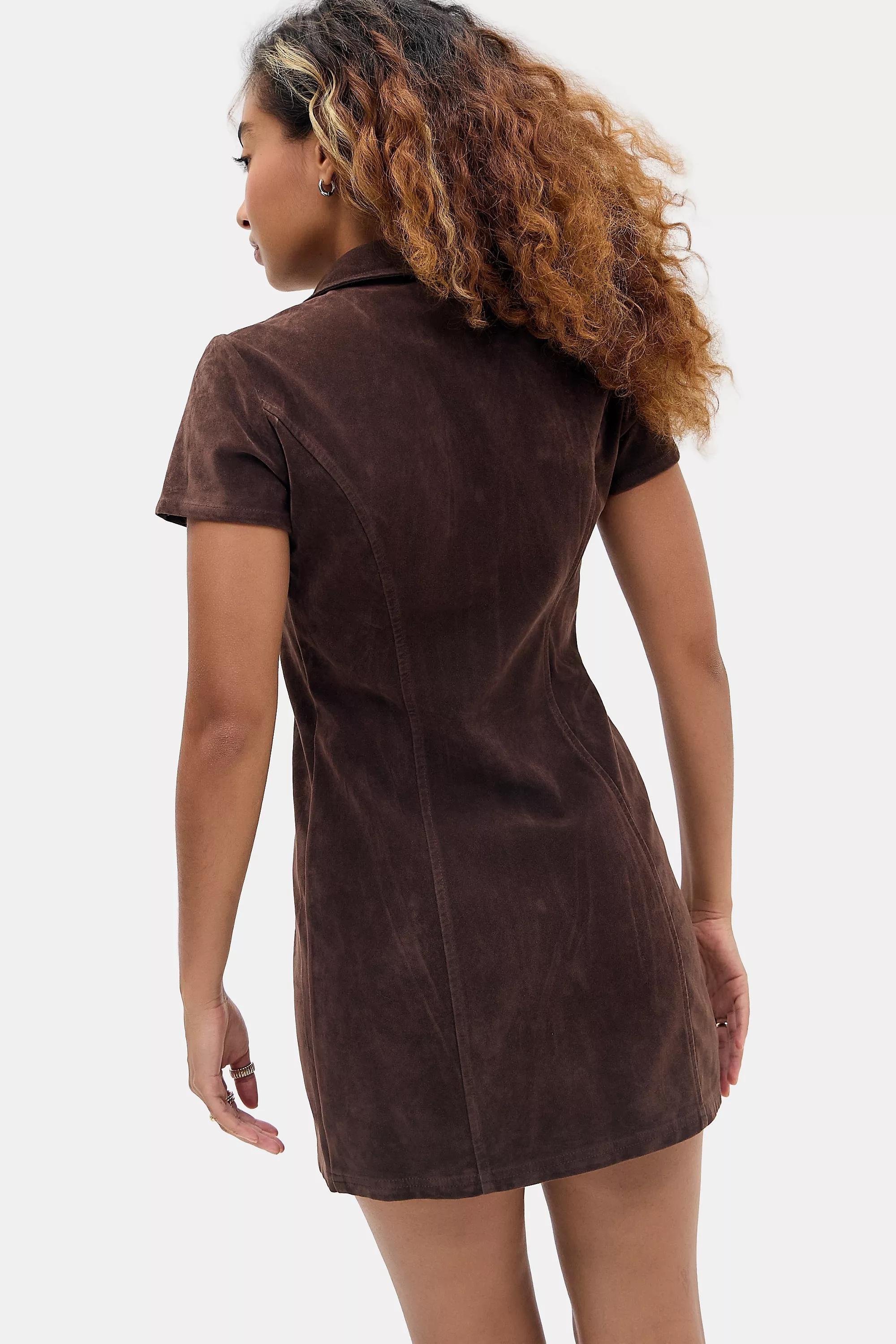 Brown Bdg Polly Faux Suede Mini Dress, CHOC, large image number 3