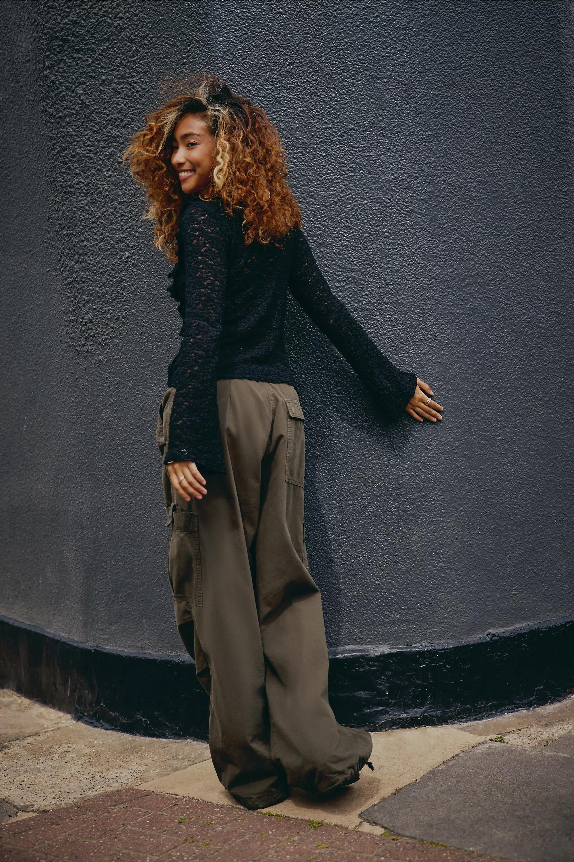 Black Laced Long Sleeve Top, BLK, large image number 2