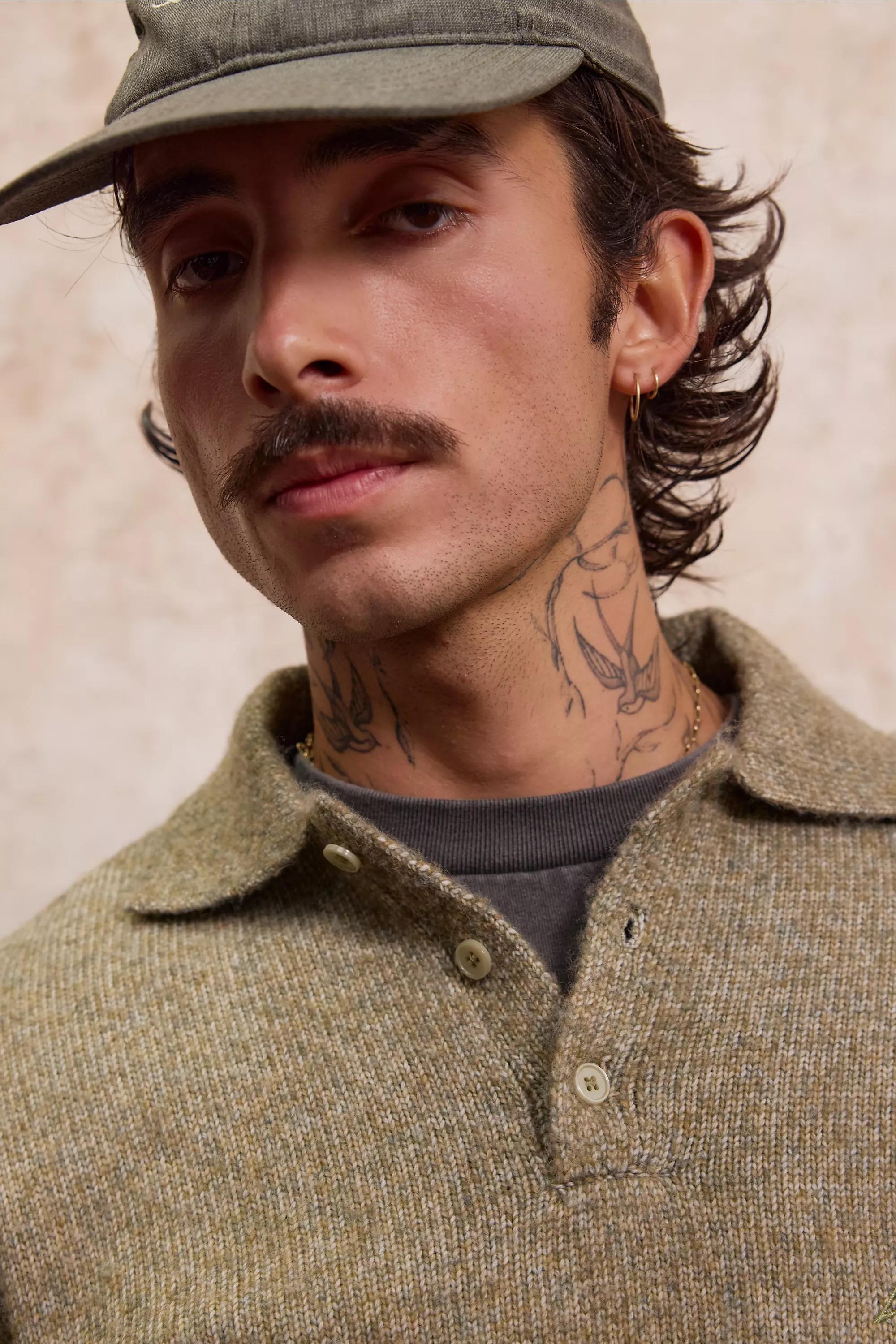 Green Loom Marl Polo Jumper, GRN, large image number 2