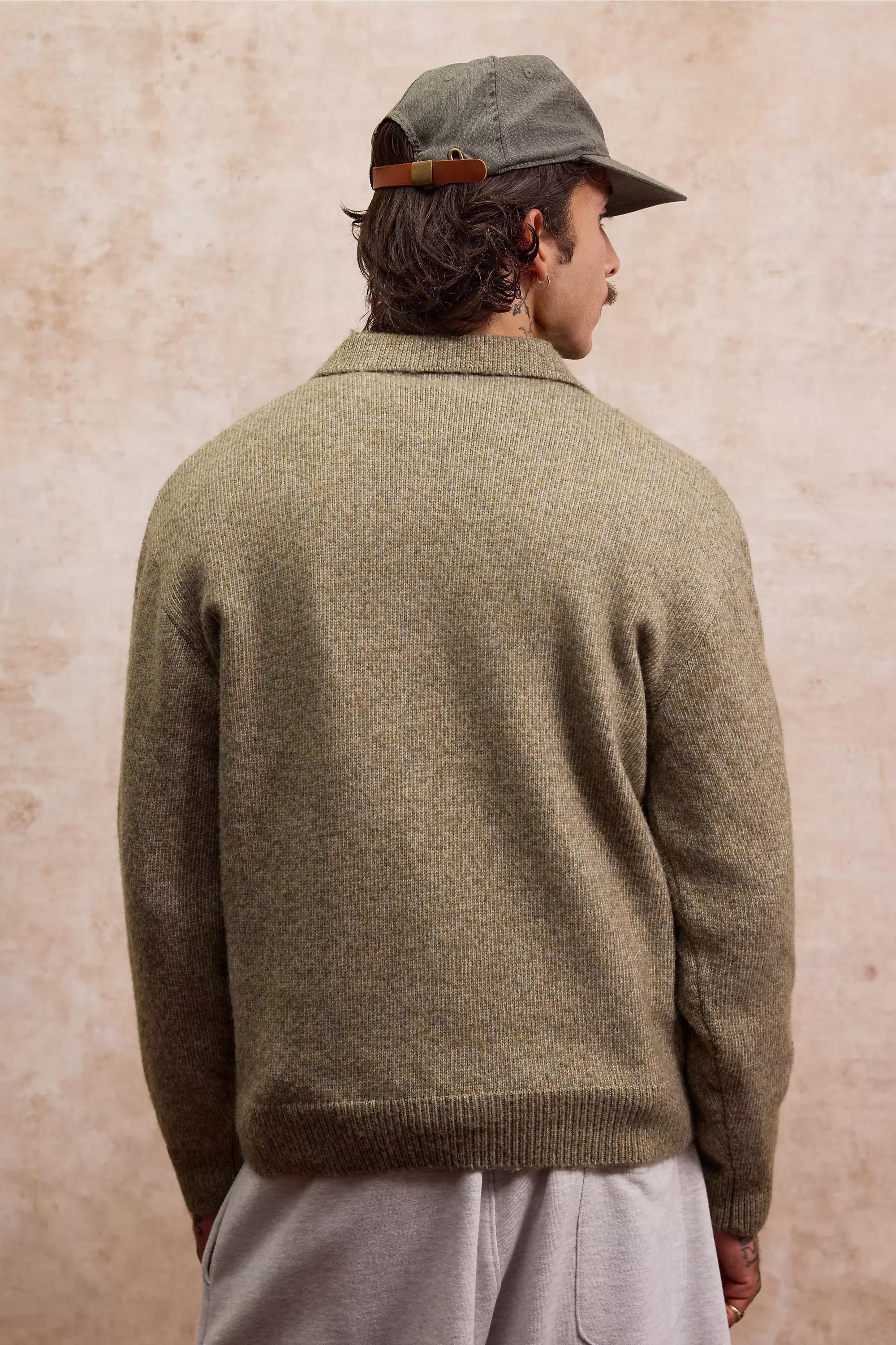 Green Loom Marl Polo Jumper, GRN, large image number 3