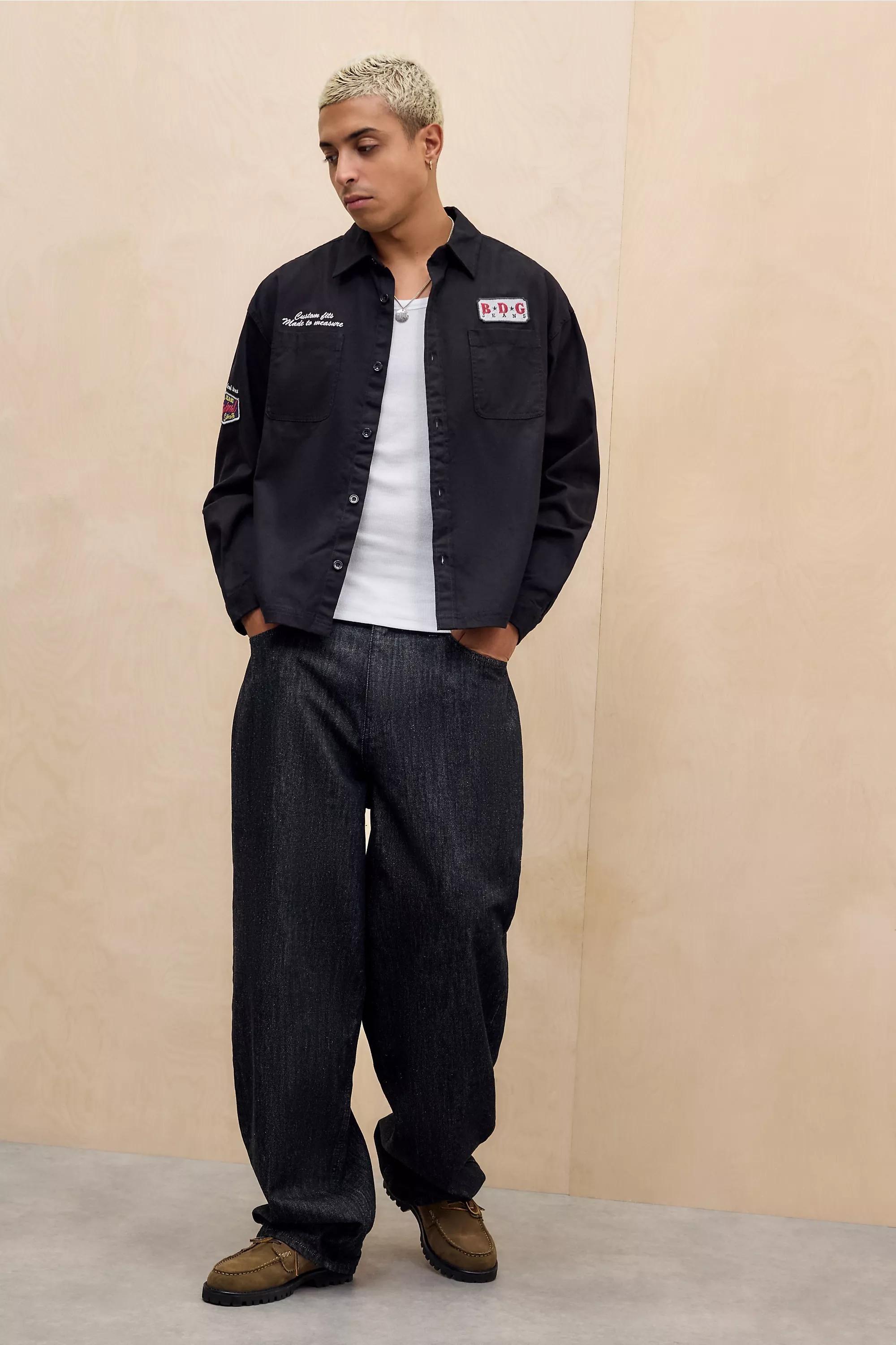 BLACK BDG Black Long Sleeve Mechanic Shirt, BLK, large image number 0