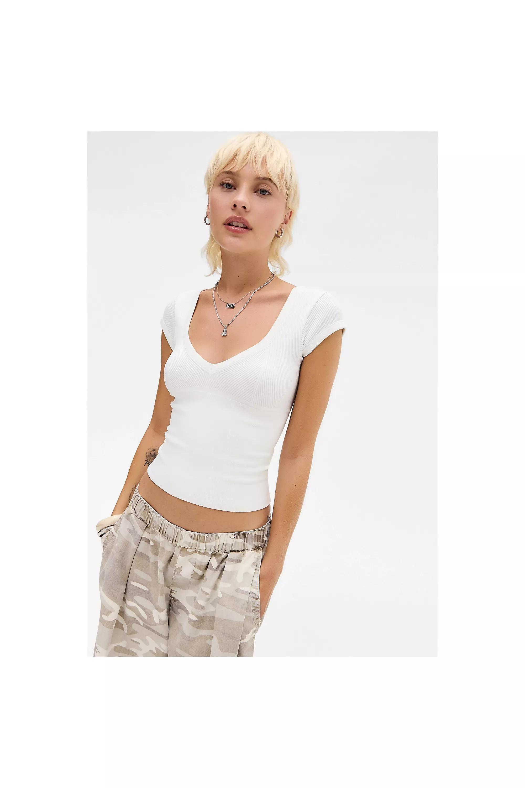 White Uo Jade Seamless Cap Sleeve Top, WHT, large image number 0