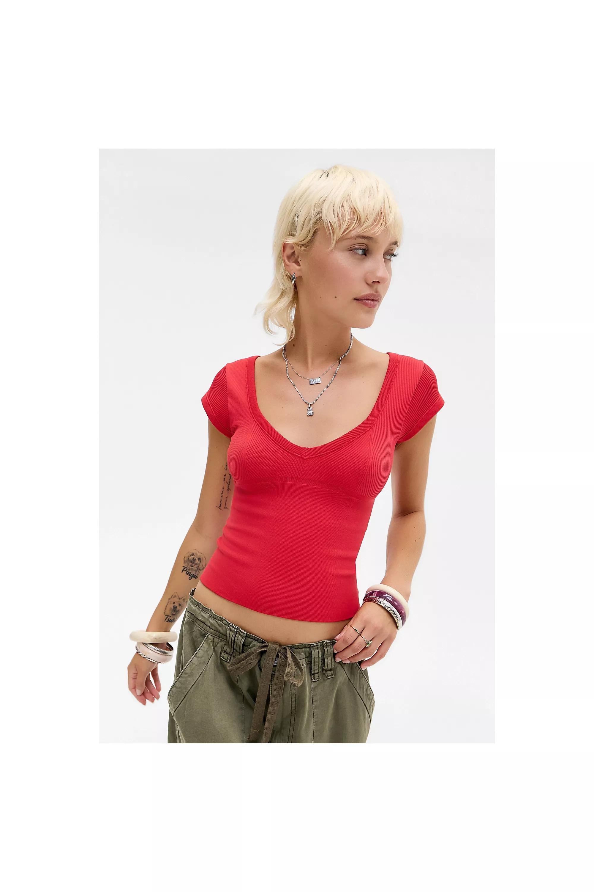 Red Uo Jade Seamless Cap Sleeve Top, RED, large image number 0