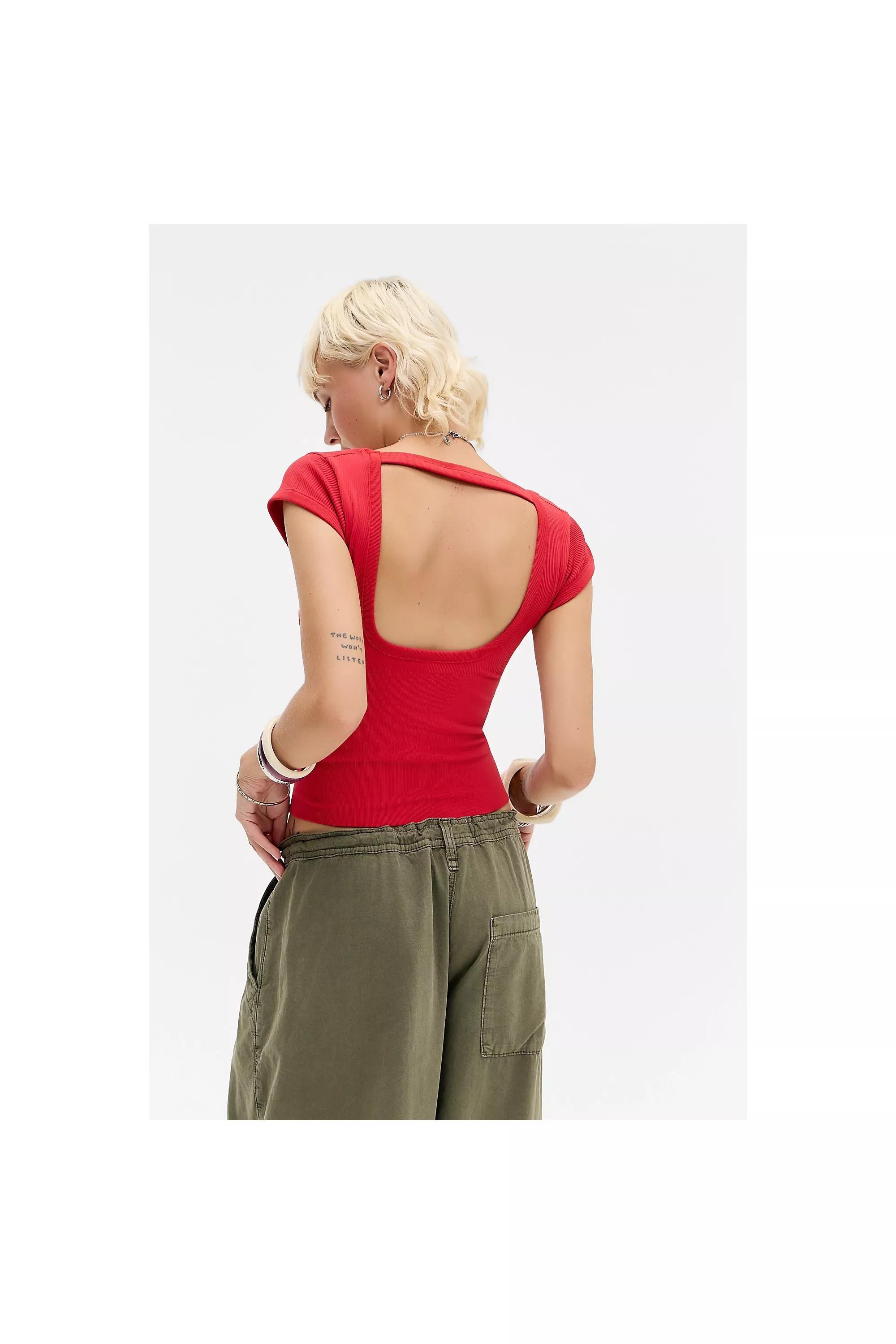Red Uo Jade Seamless Cap Sleeve Top, RED, large image number 2