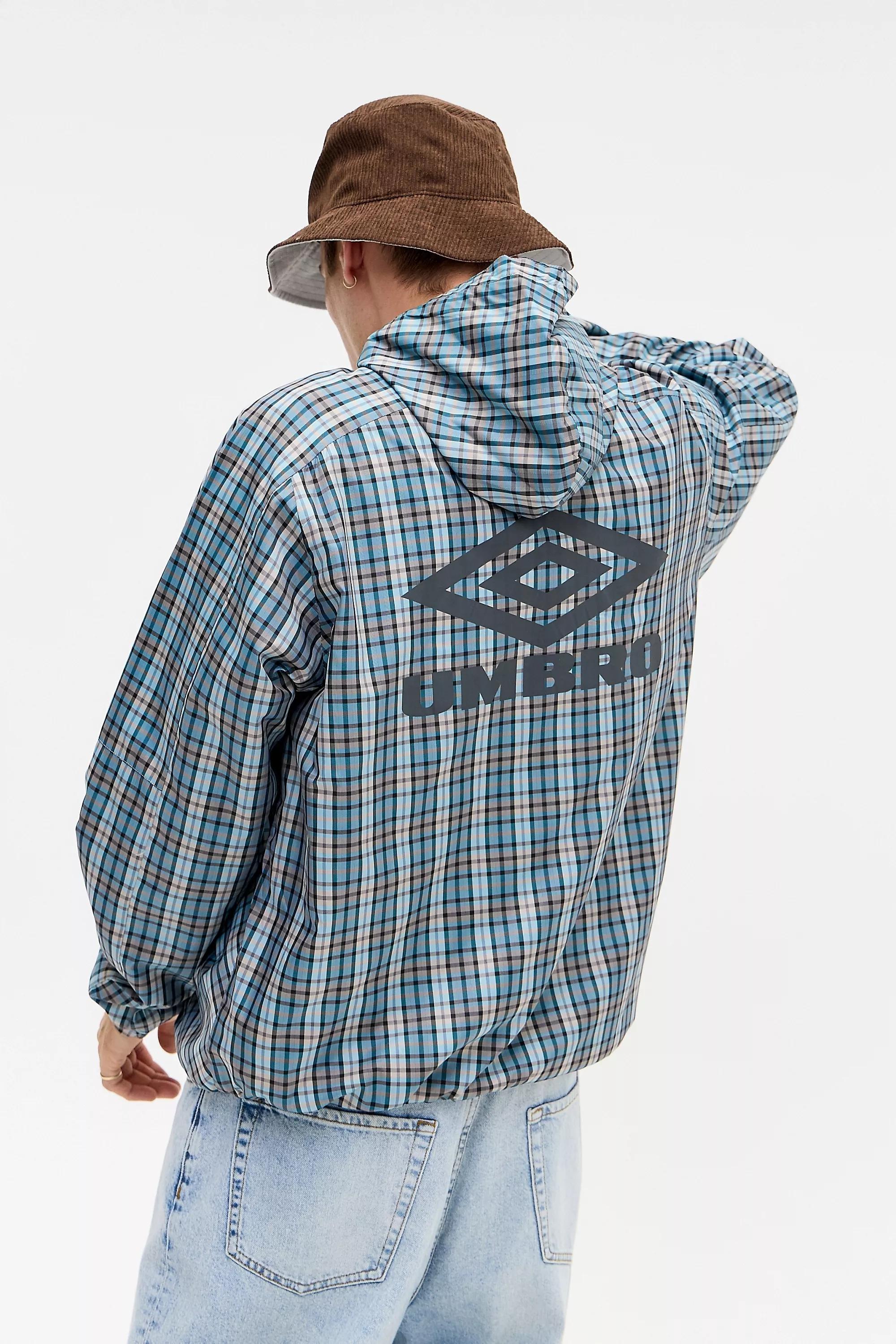 Grey Umbro Blue & Grey Check Cagoule, GREY, large image number 1