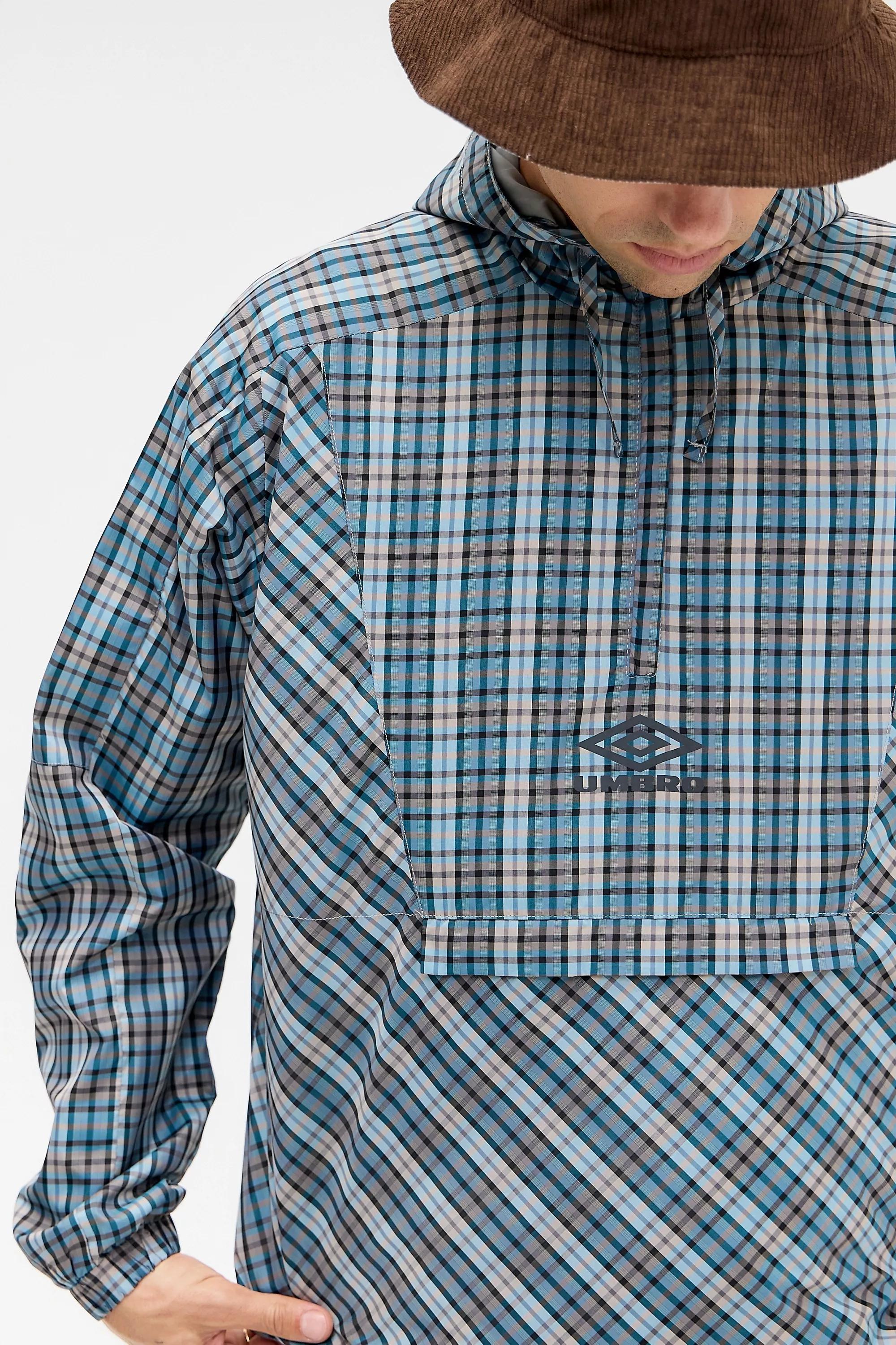 Grey Umbro Blue & Grey Check Cagoule, GREY, large image number 2