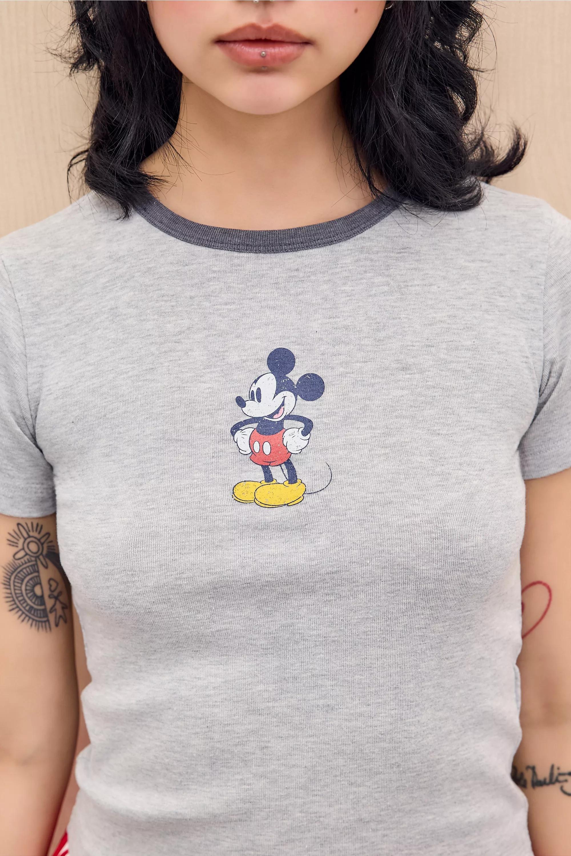 Grey Uo Mickey Mouse Ringer Cropped T-Shirt, GREY, large image number 1
