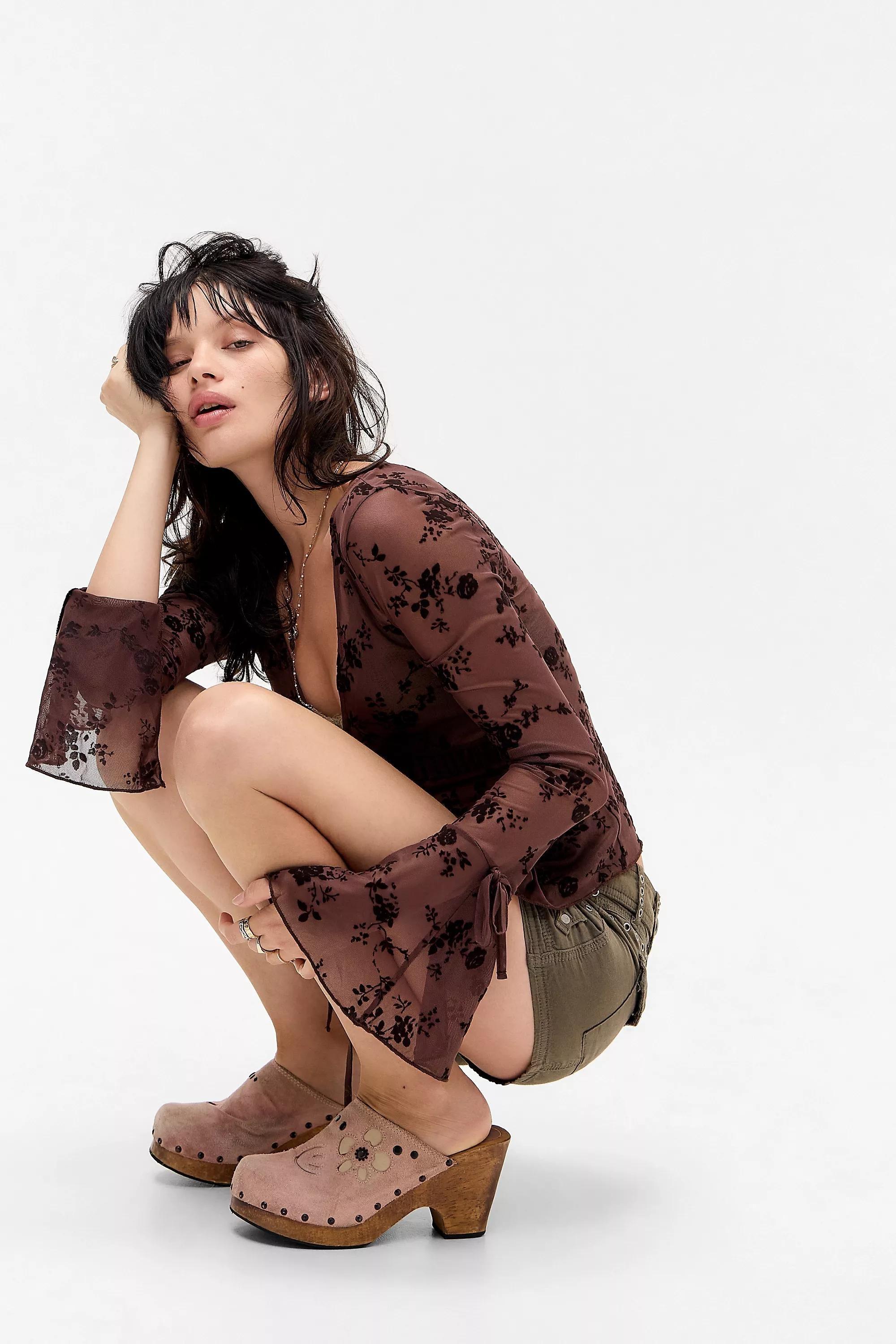 BROWN Silence + Noise Tilly Flock Top, BRN, large image number 0