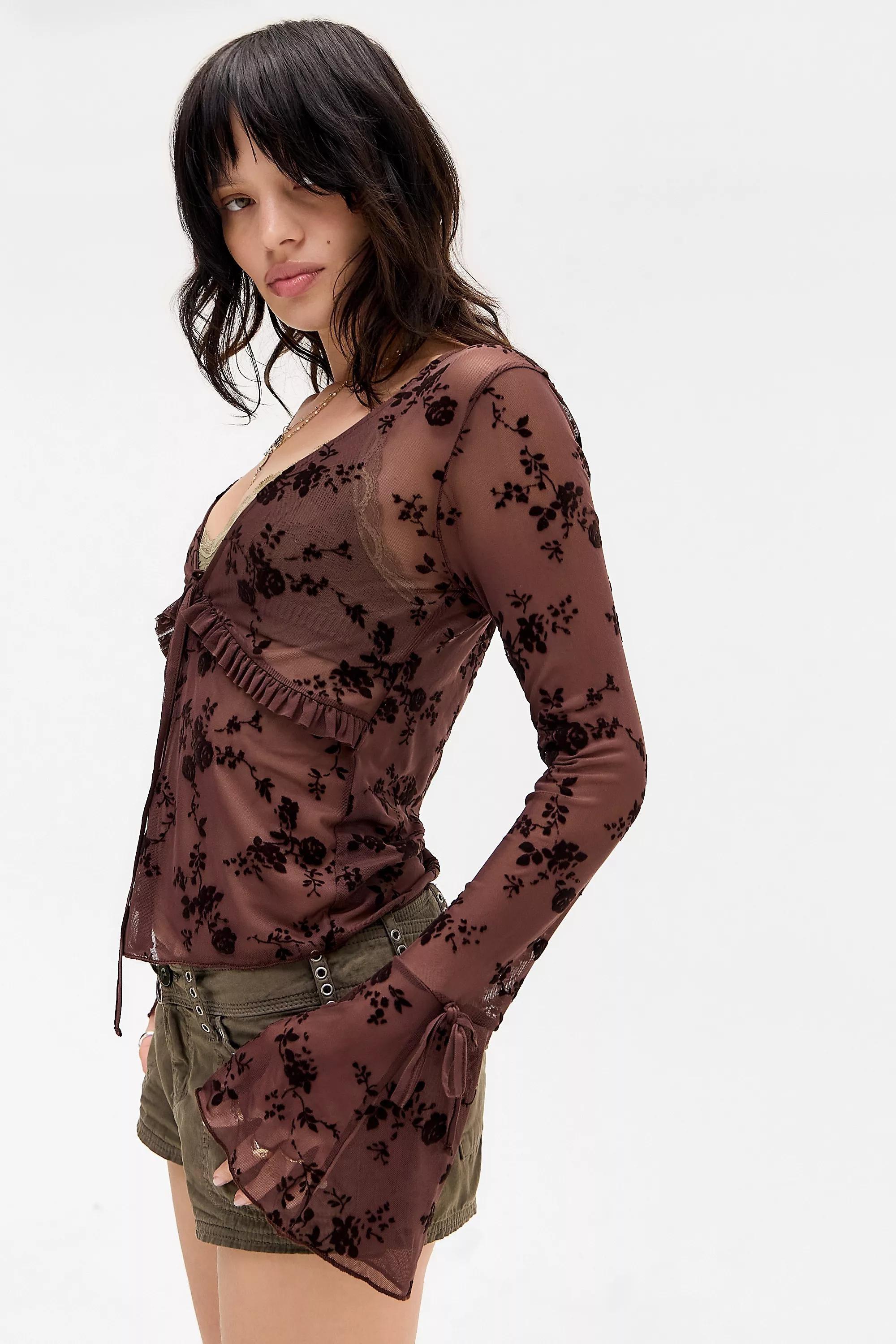 BROWN Silence + Noise Tilly Flock Top, BRN, large image number 2