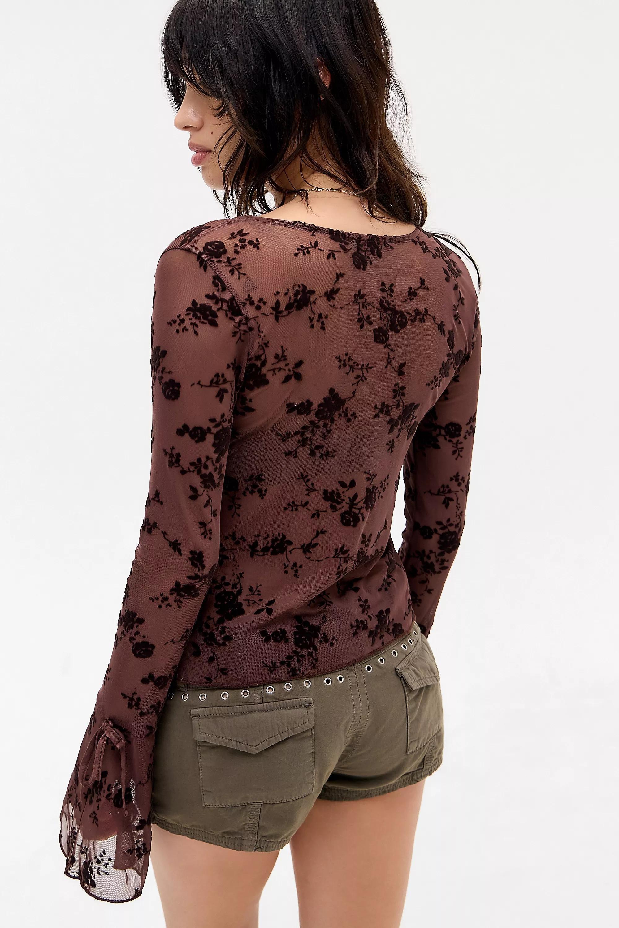 BROWN Silence + Noise Tilly Flock Top, BRN, large image number 3