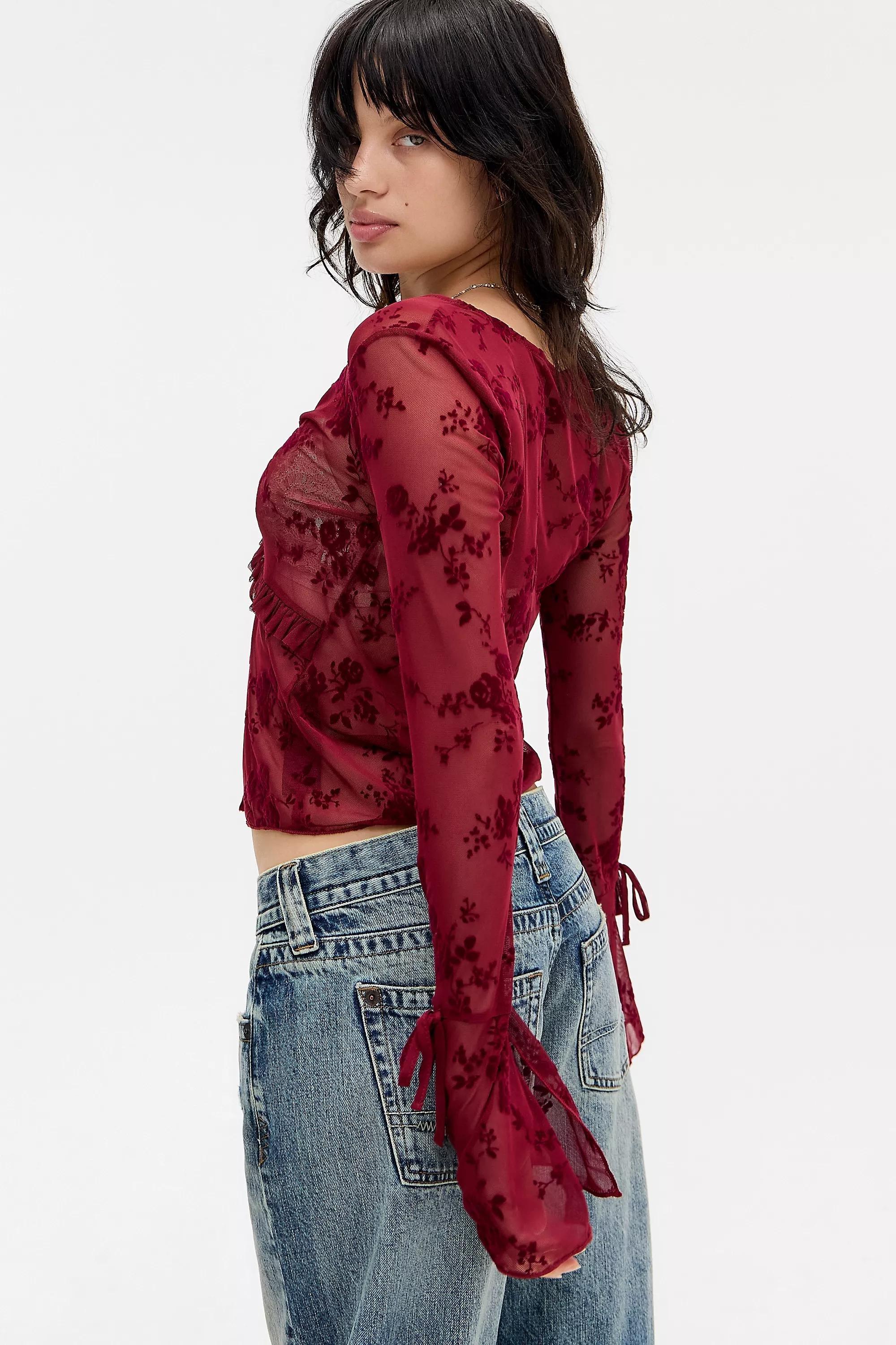 Red Silence + Noise Tilly Flock Top, , large image number 3