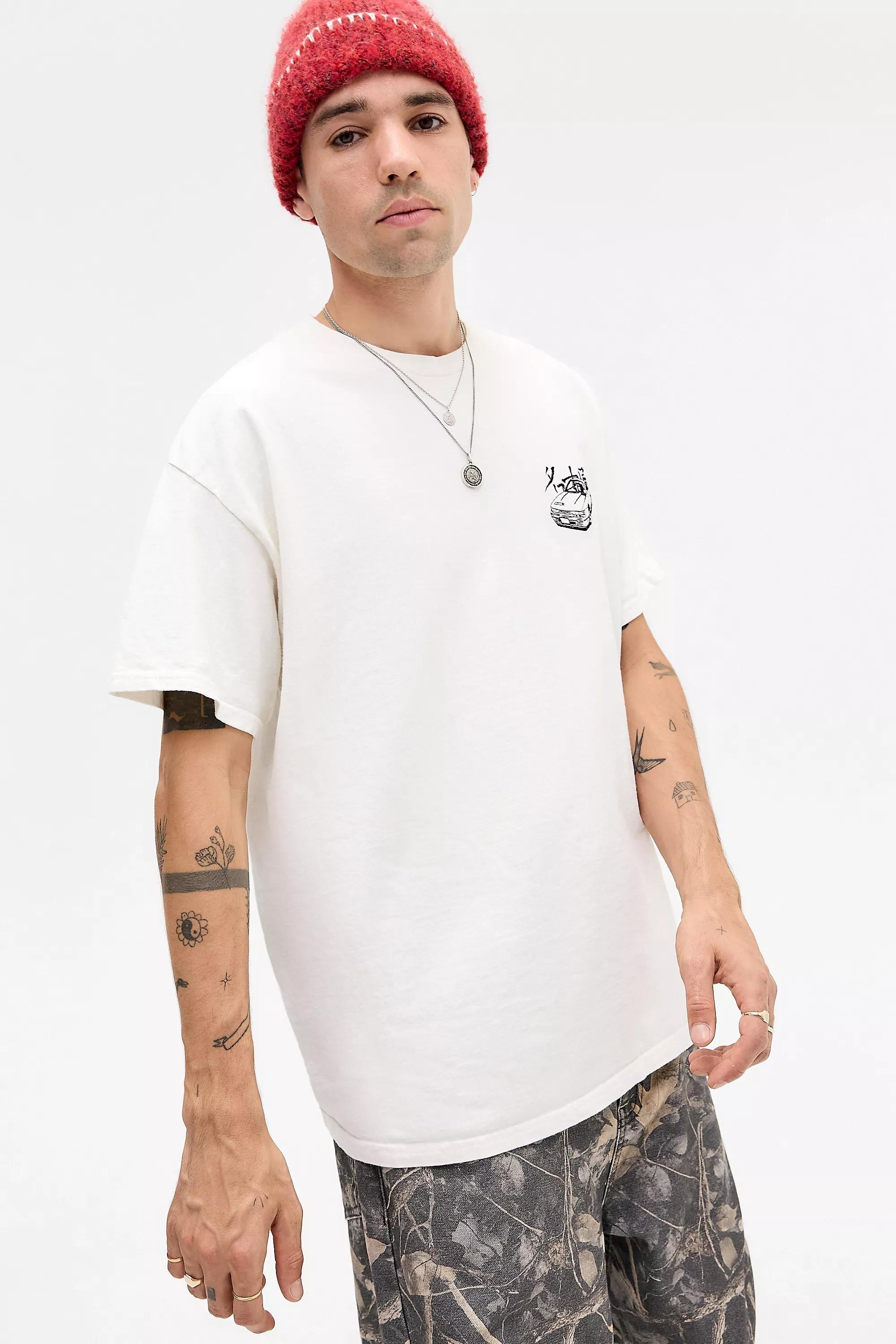 UO Ecru Car Embroidered T-Shirt, CREME, large image number 1