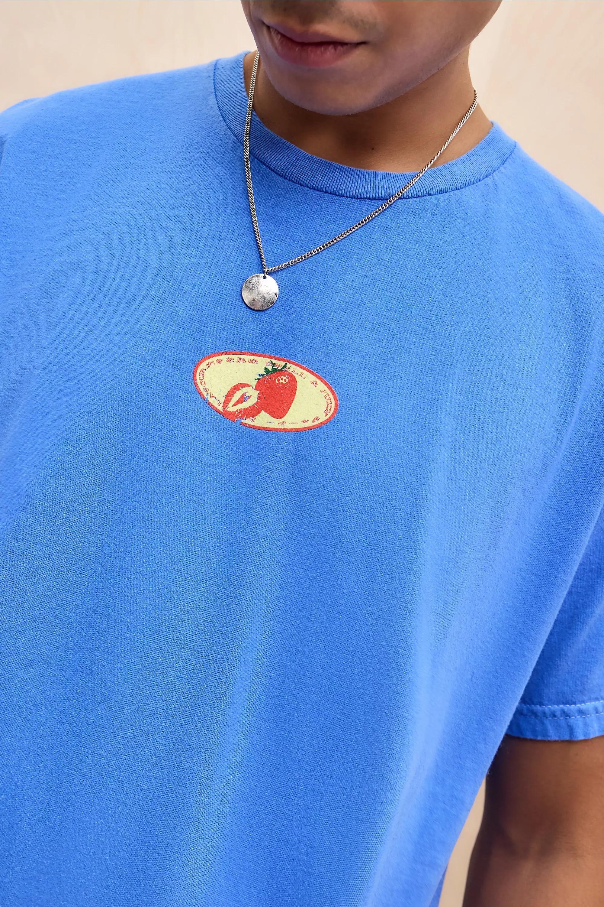 Blue Uo Printed Motif T-Shirt, BLUE, medium