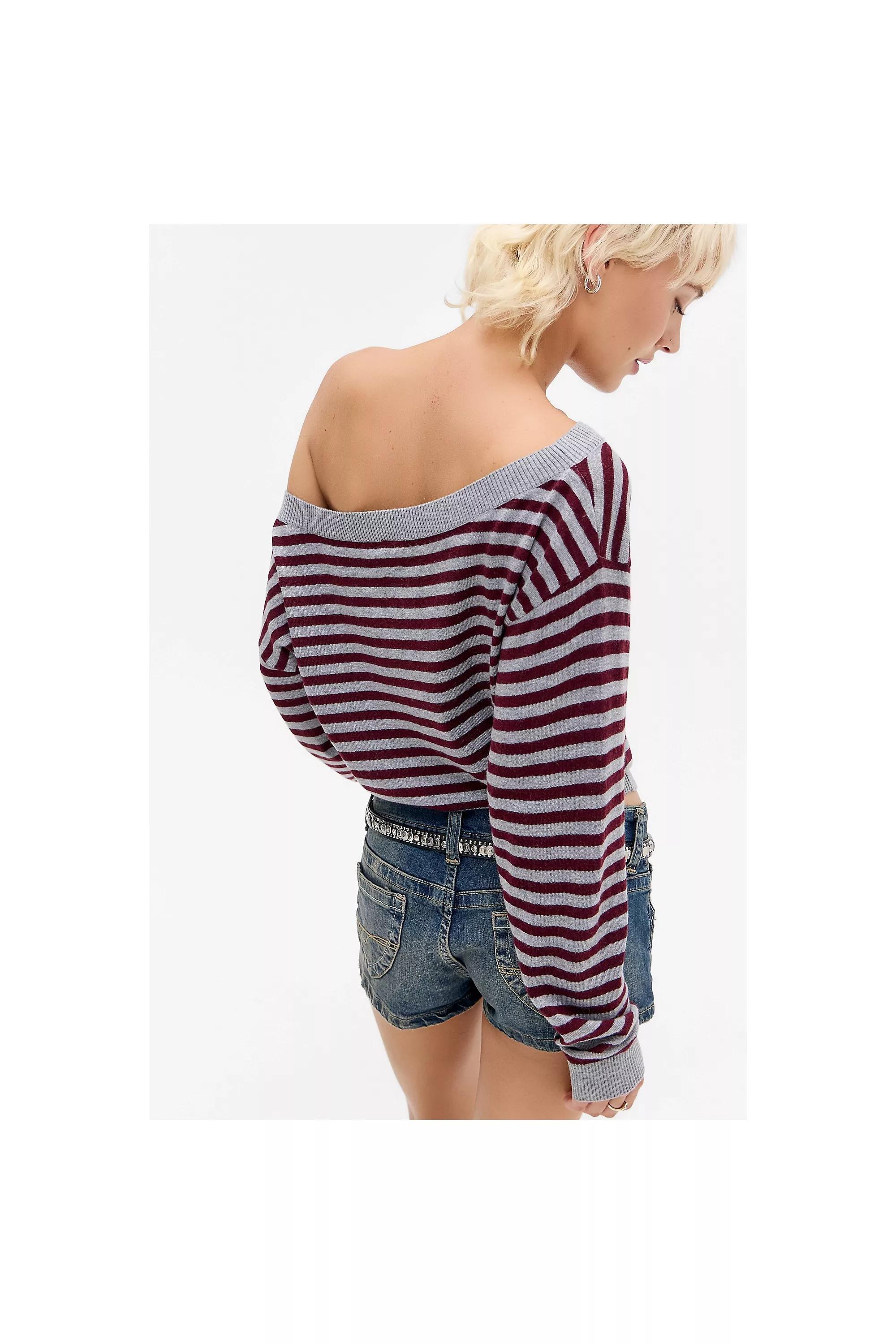 Grey Stripe Uo Off-Shoulder Knit Jumper, A301_0541, large image number 3