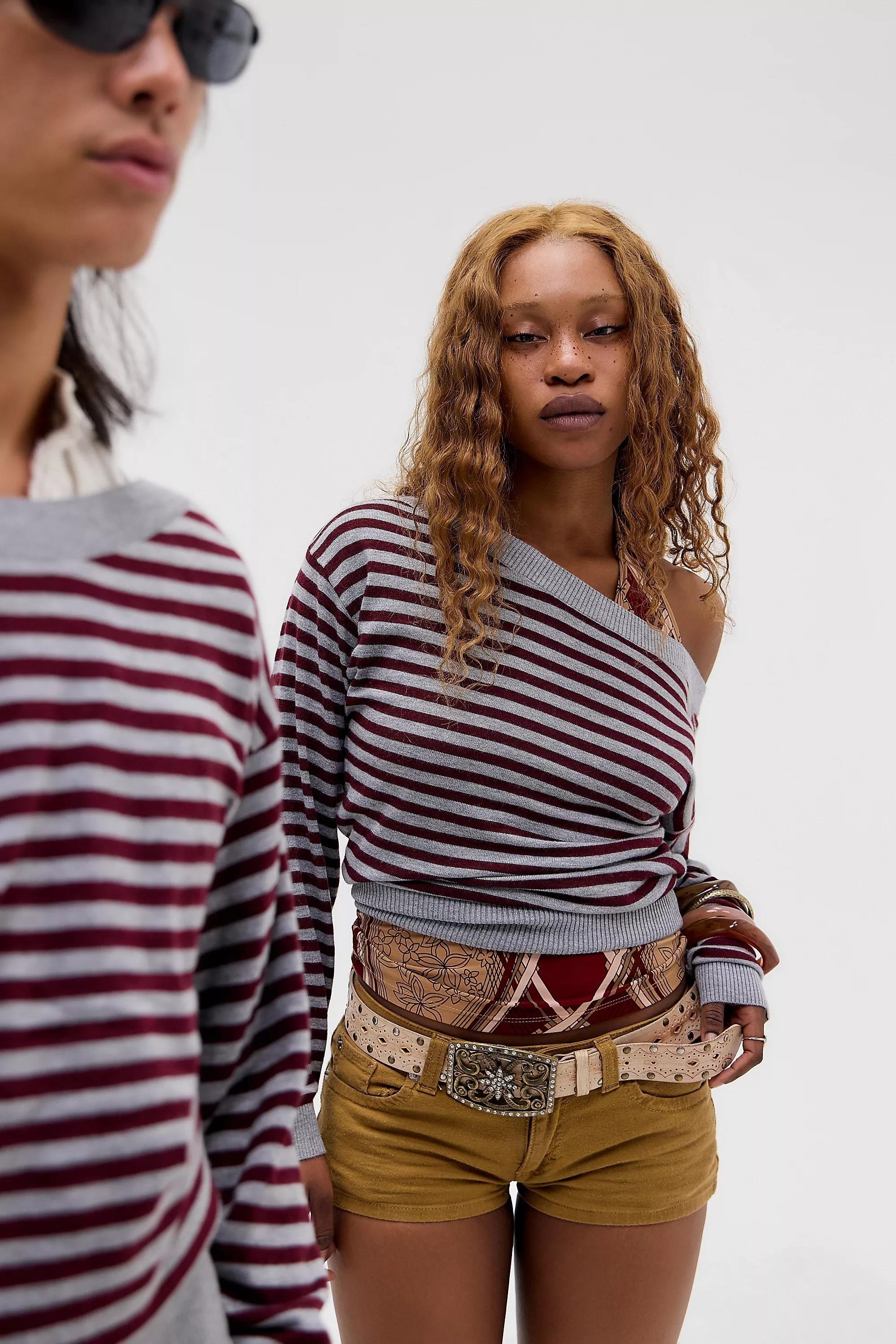 Grey Stripe Uo Off-Shoulder Knit Jumper, A301_0541, large image number 4