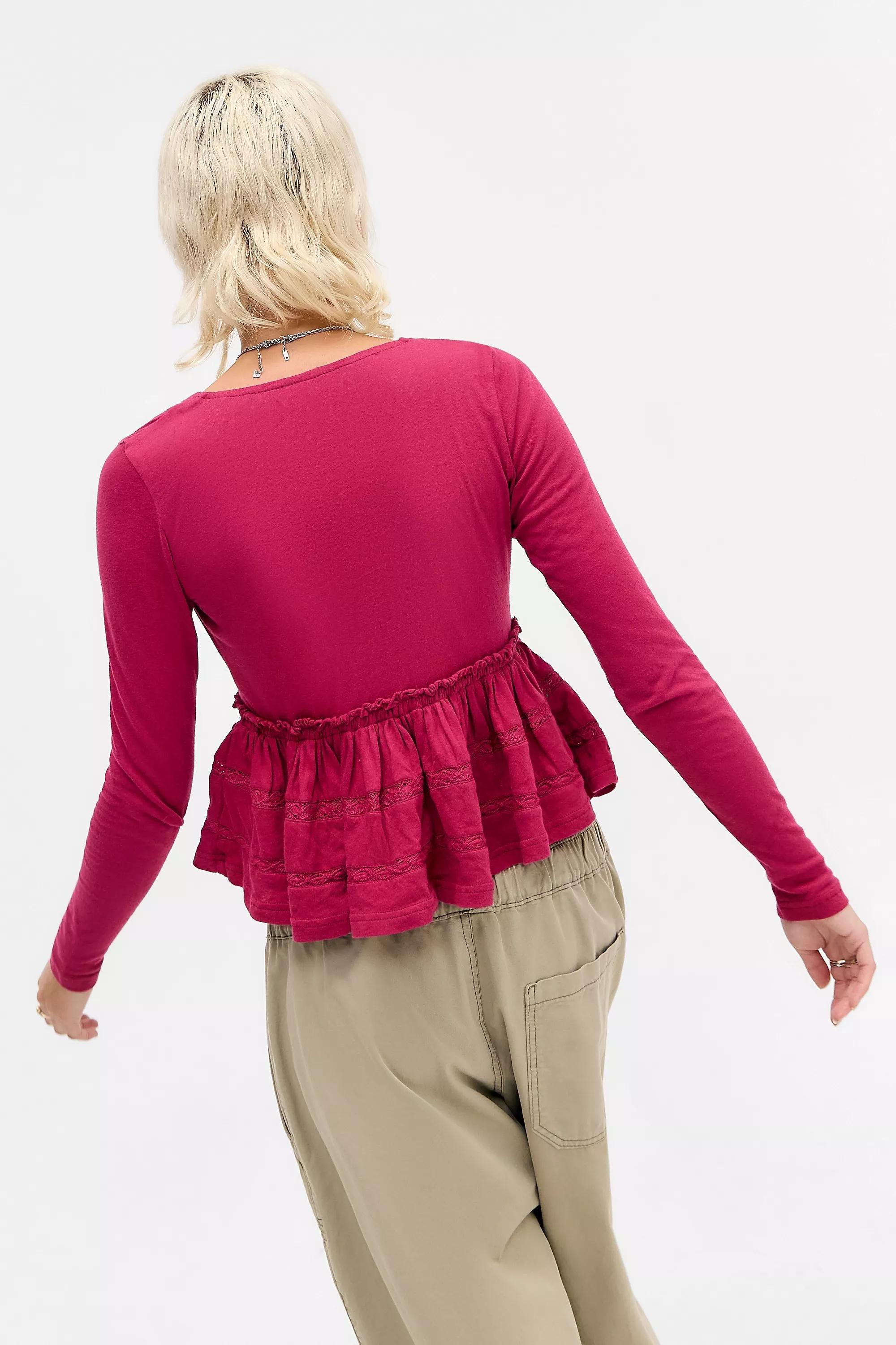 Purple Kimchi Blue Babydoll Long Sleeve Top, PURP, large image number 3