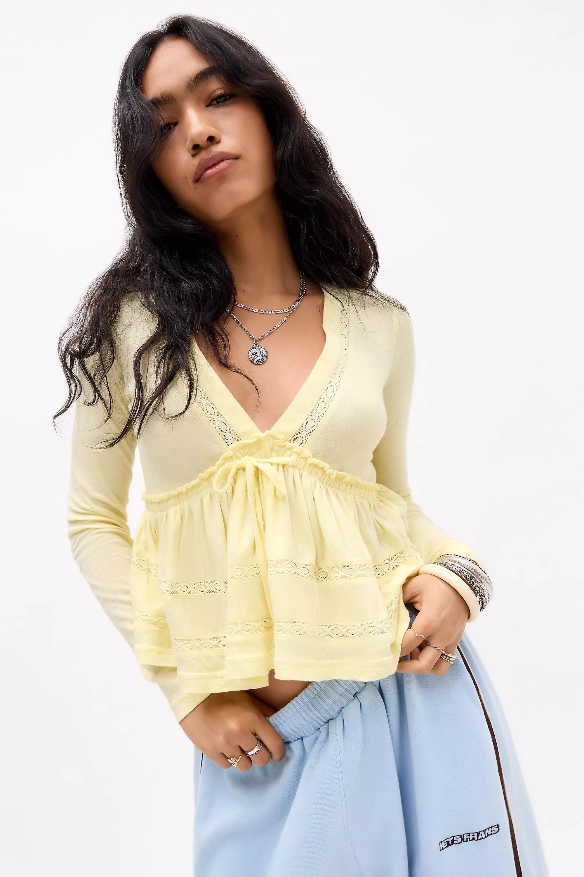 Yellow Kimchi Blue Babydoll Long Sleeve Top, YEL, large image number 2