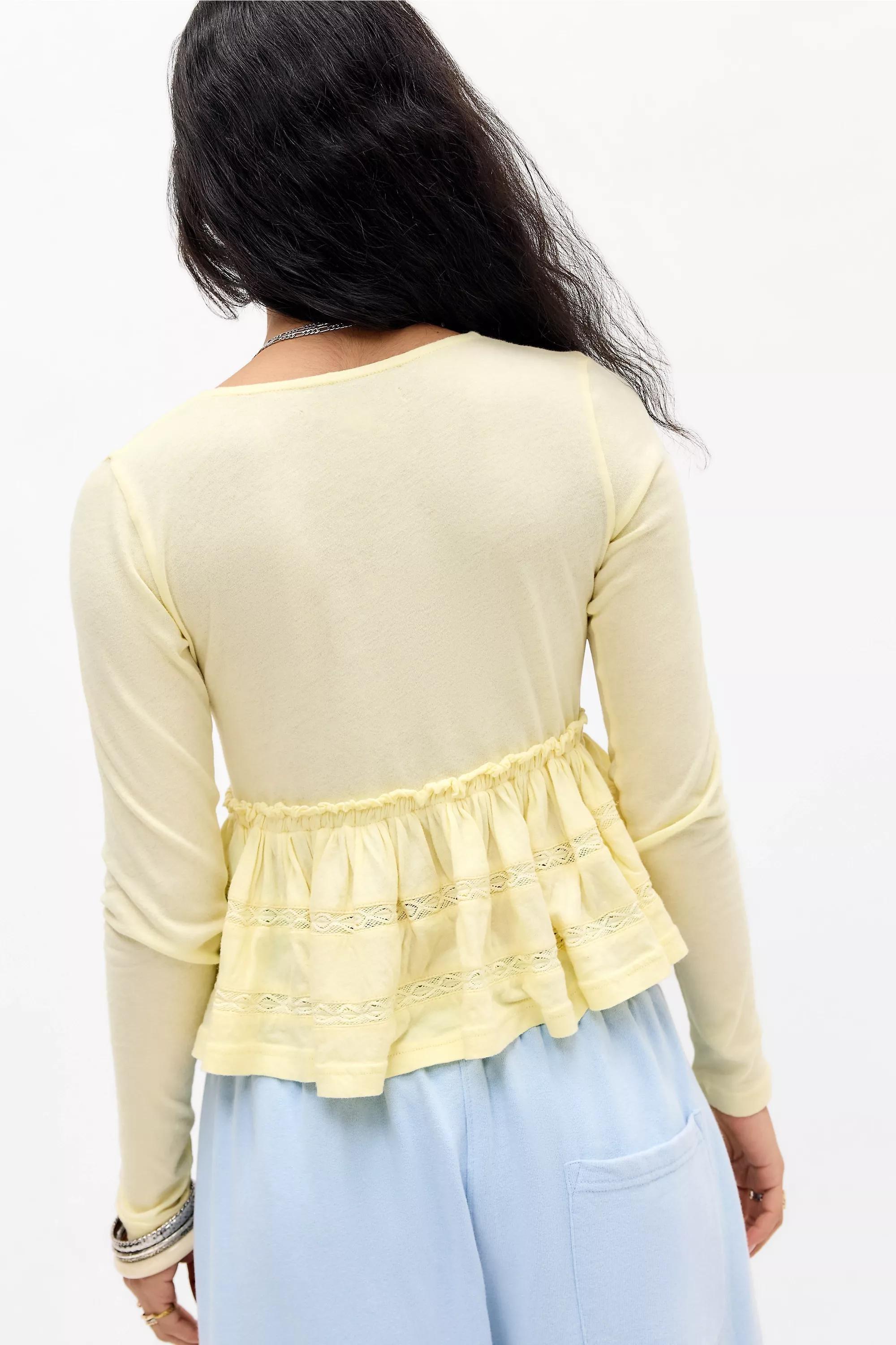 Yellow Kimchi Blue Babydoll Long Sleeve Top, YEL, large image number 3