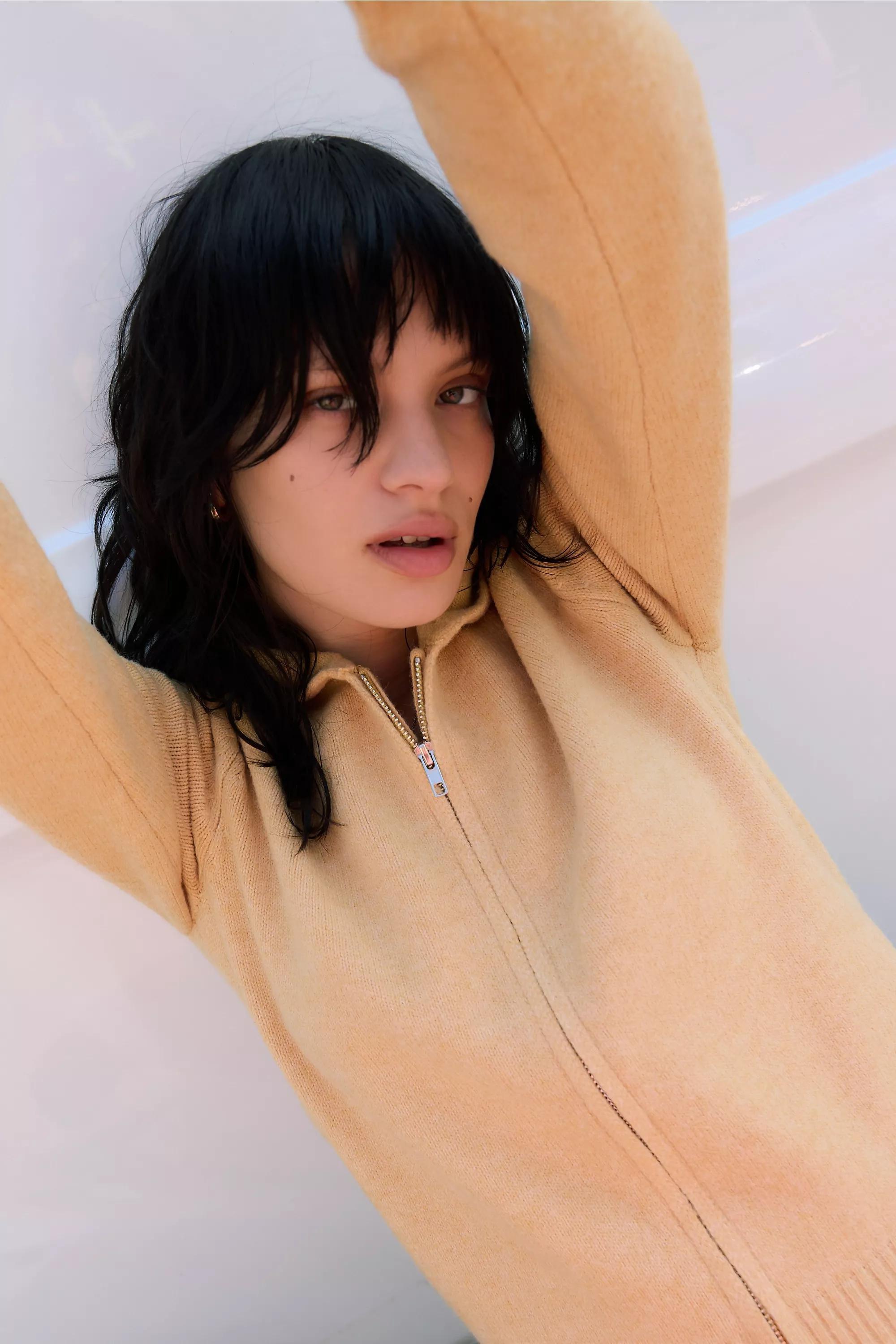 Orange Daisy Street Zip-Through Knit Hoodie, YEL, large image number 0