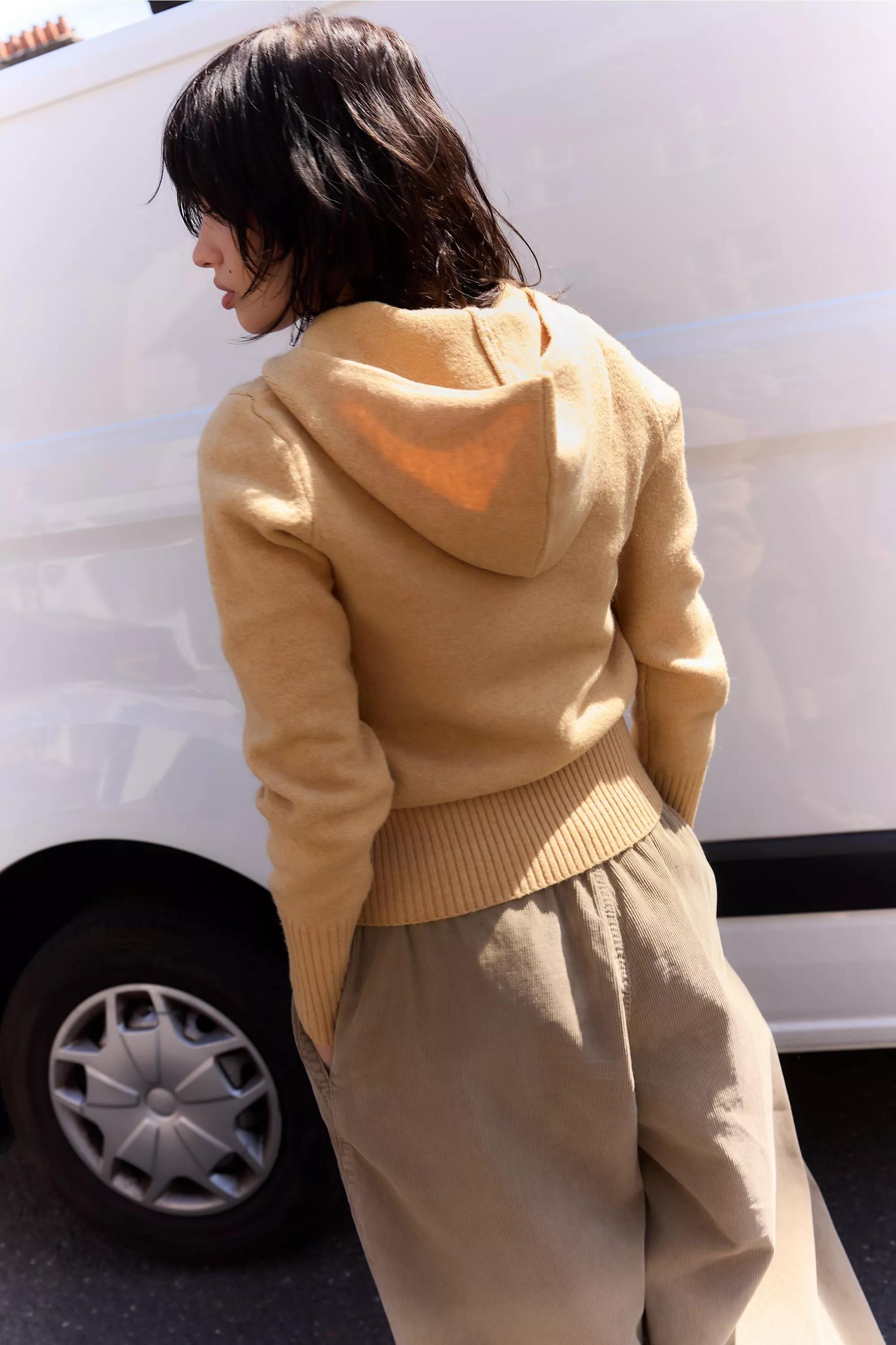 Orange Daisy Street Zip-Through Knit Hoodie, YEL, large image number 2