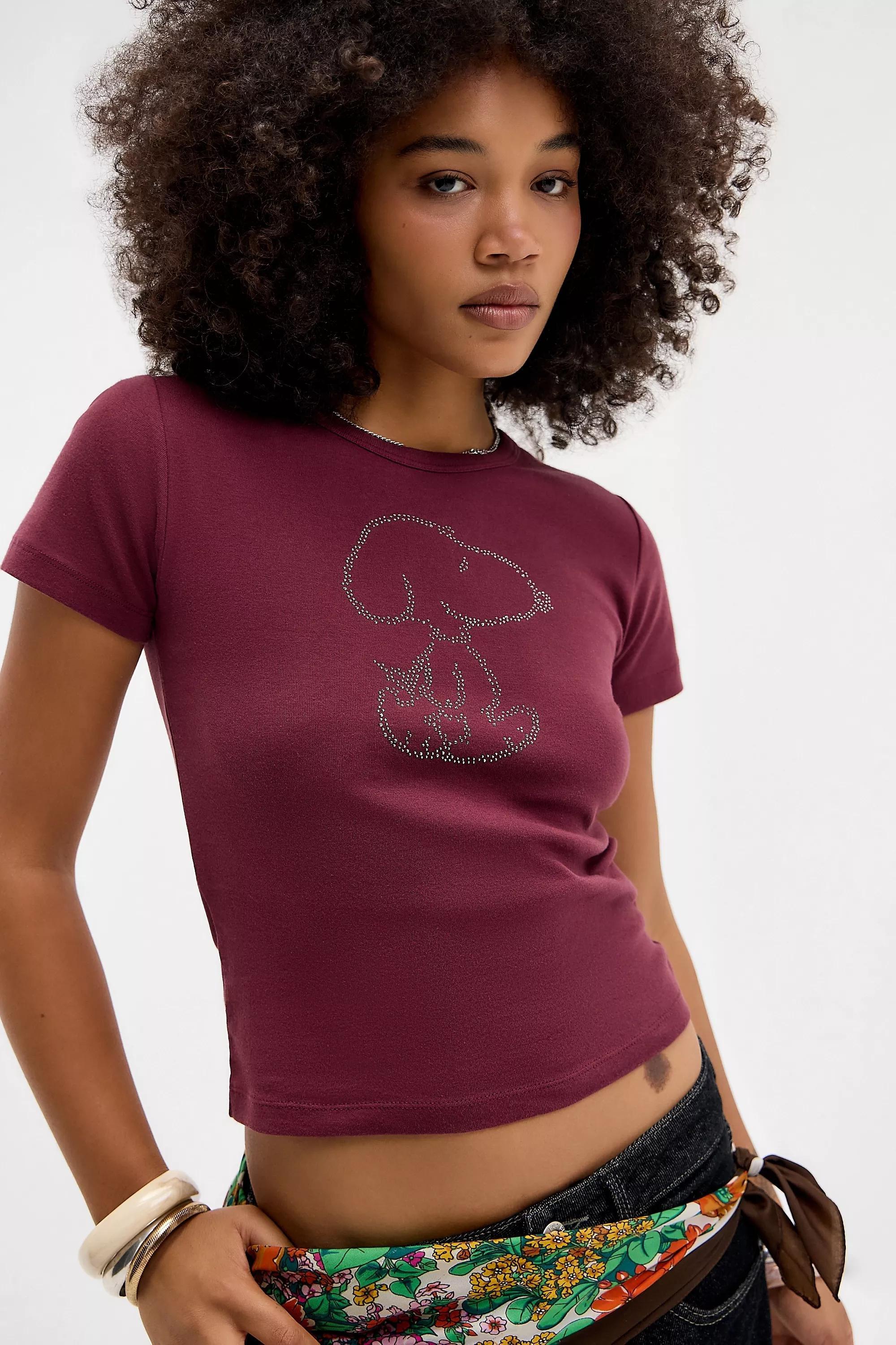 Wine Uo Snoopy Printed T-Shirt, WINE, large image number 0