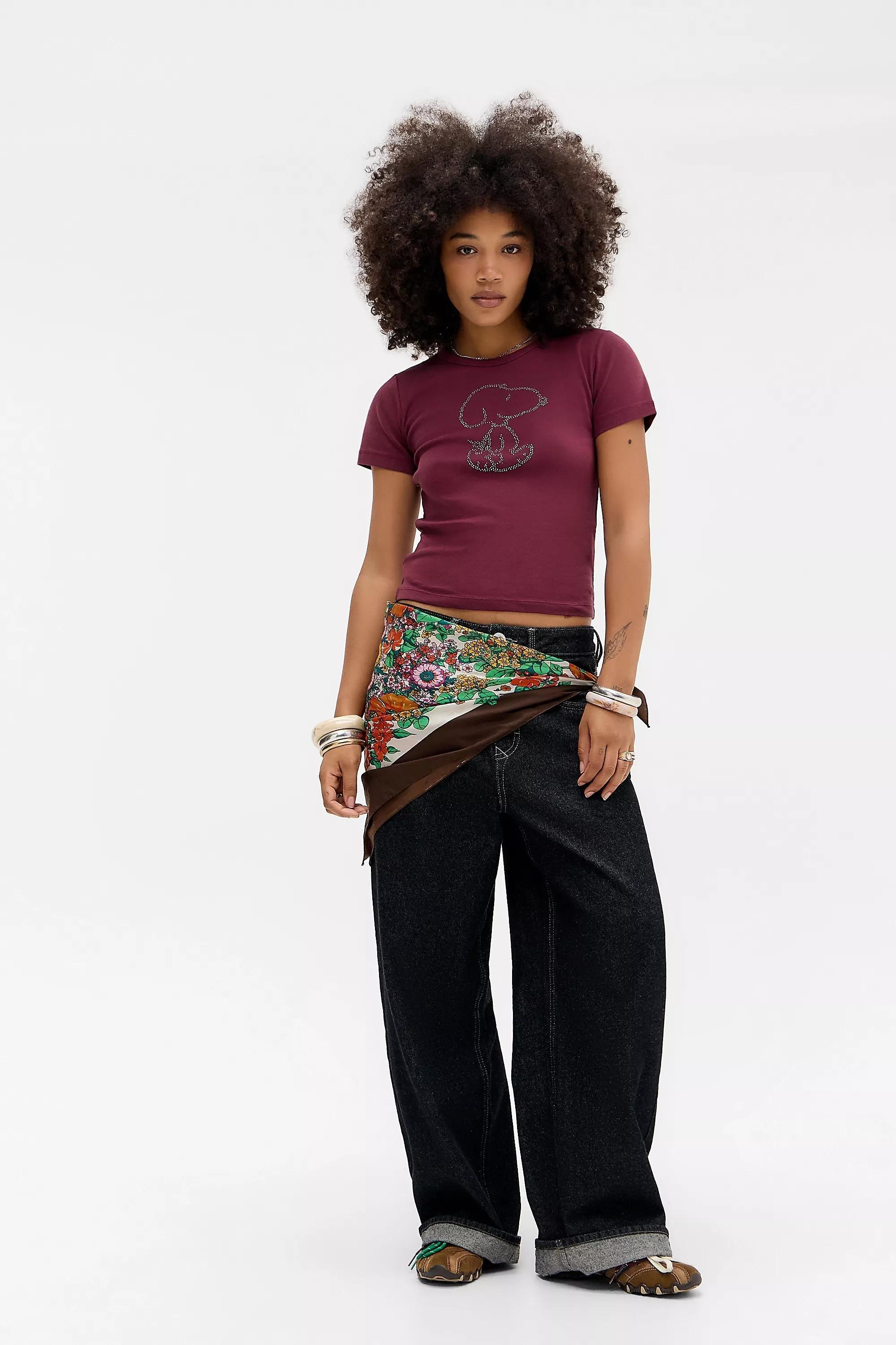 Wine Uo Snoopy Printed T-Shirt, WINE, large image number 1