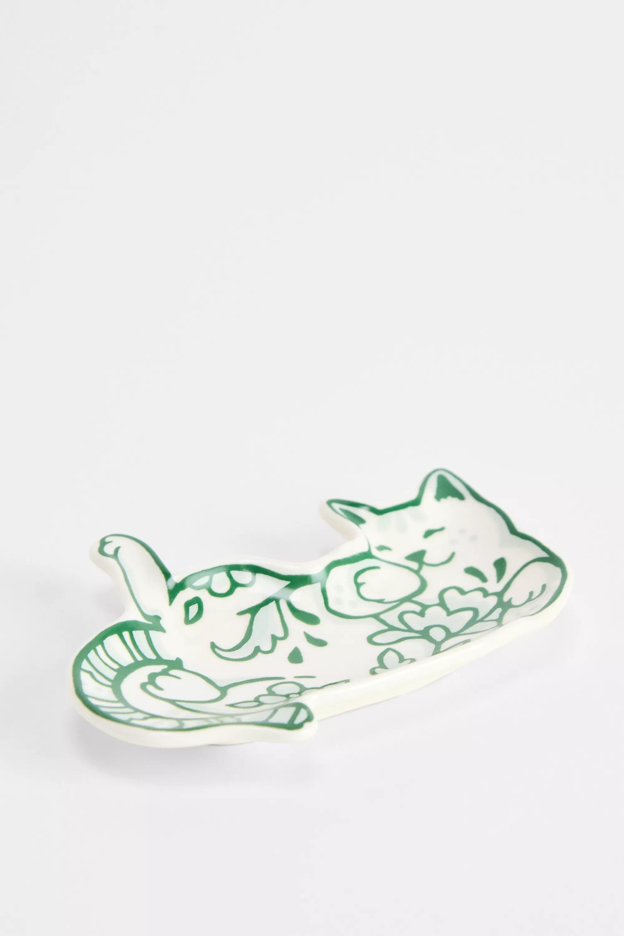 Green Sleeping Cat Trinket Dish, GRN, large image number 0
