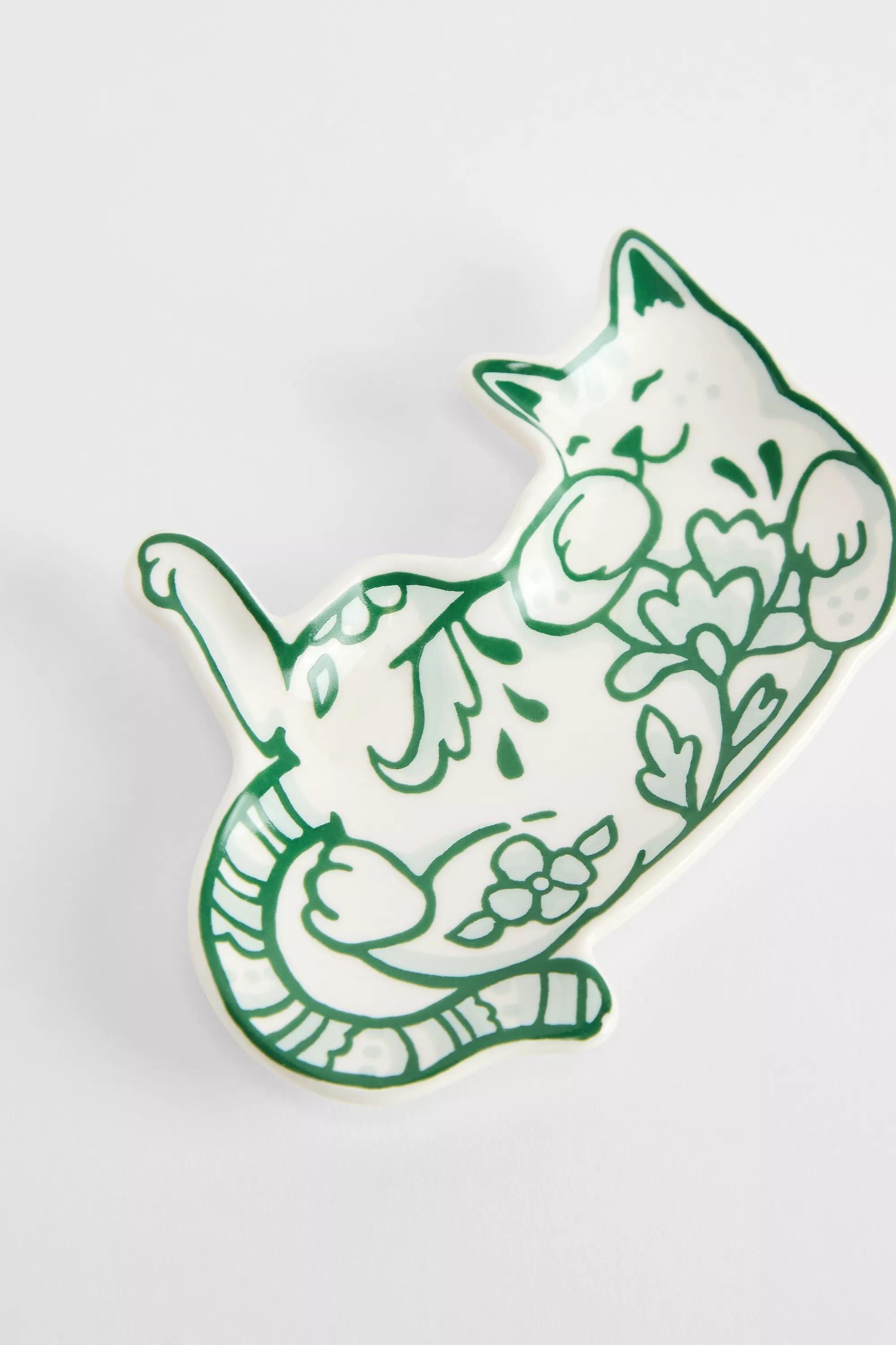 Green Sleeping Cat Trinket Dish, GRN, large image number 1
