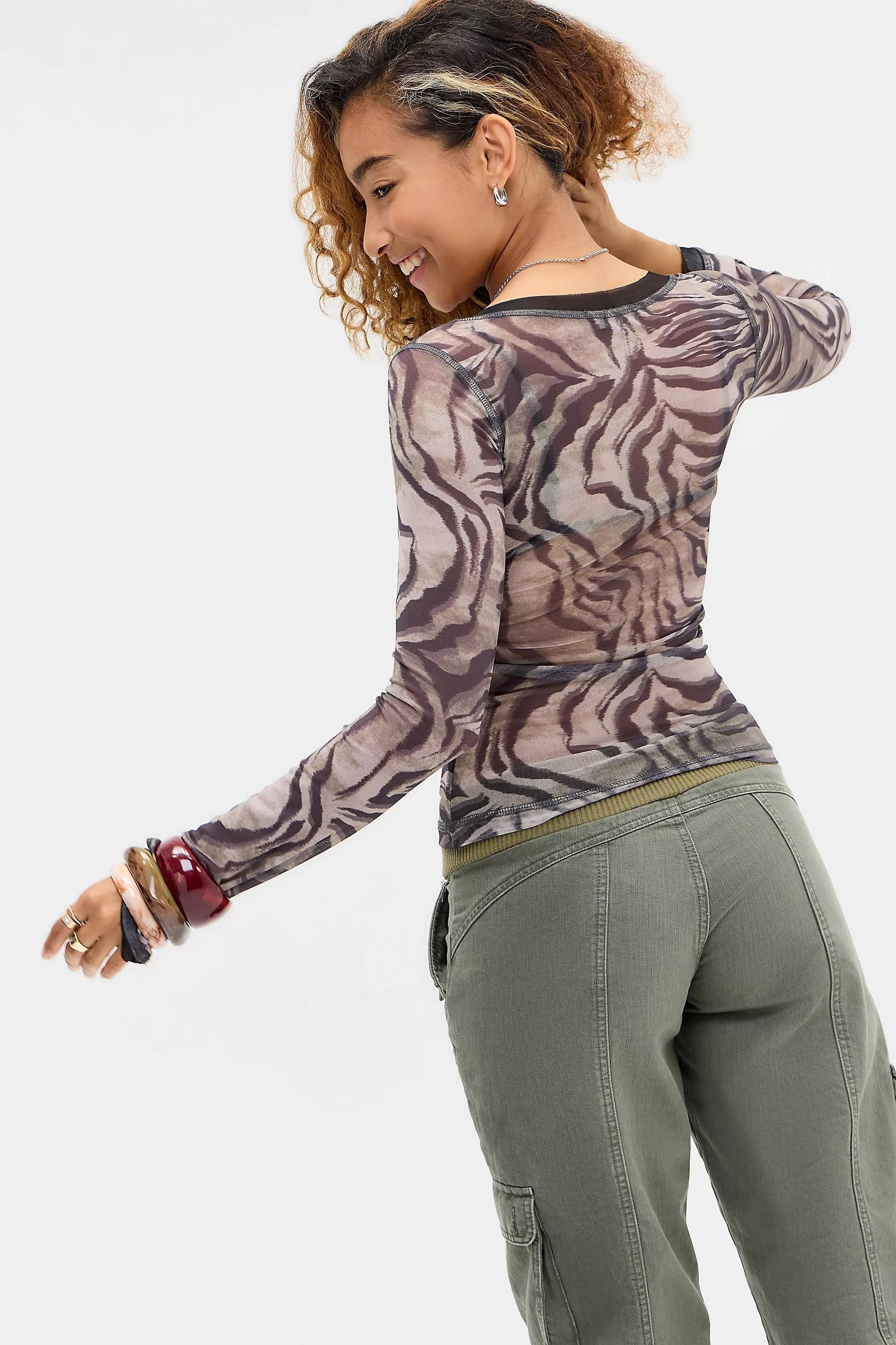 Black Kimchi Blue Long Sleeve Mesh Blouse, BLK MOTIF, large image number 3