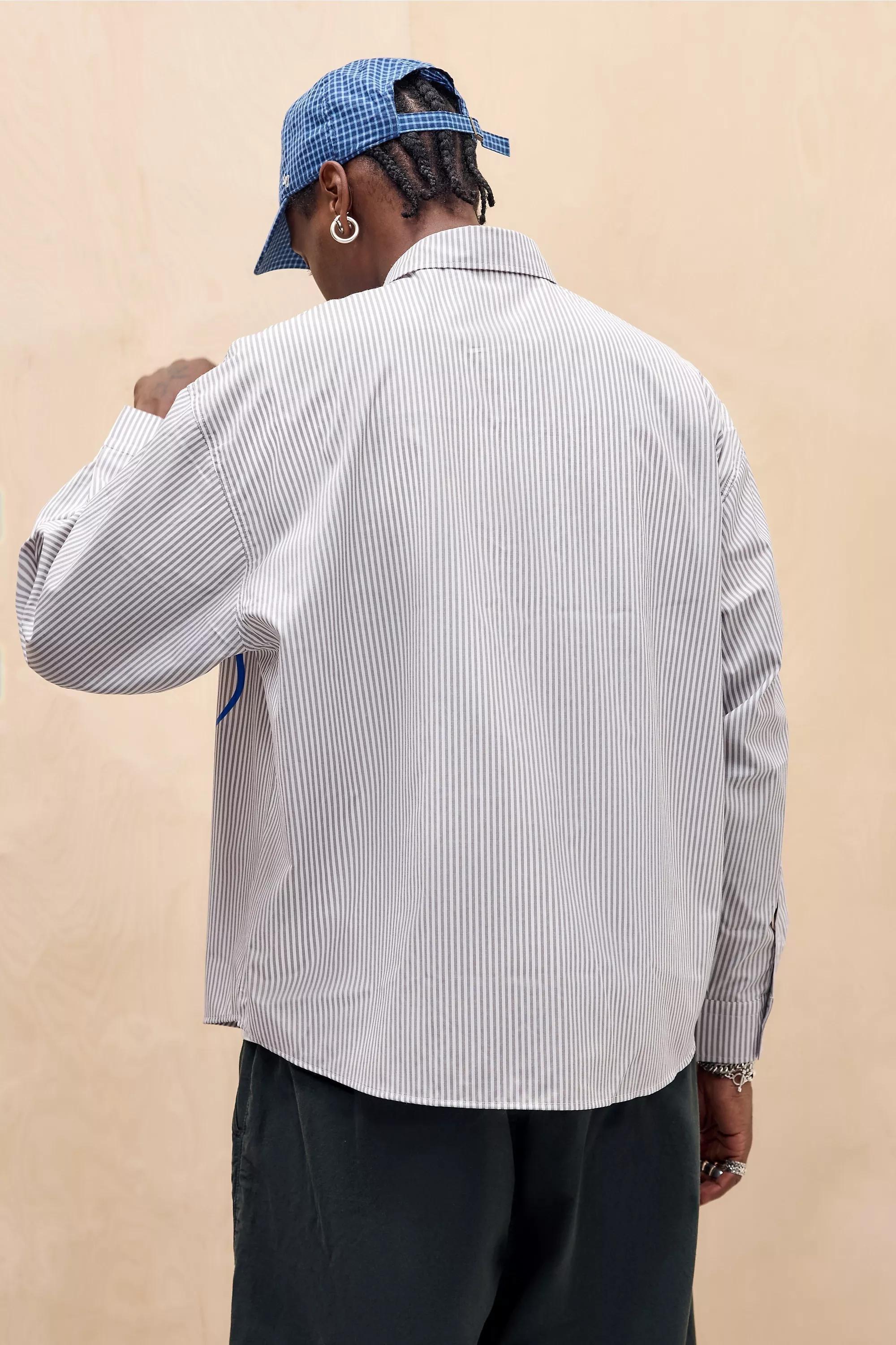 Grey Jaded London Stereo Stripe Shirt, WHT, large image number 3